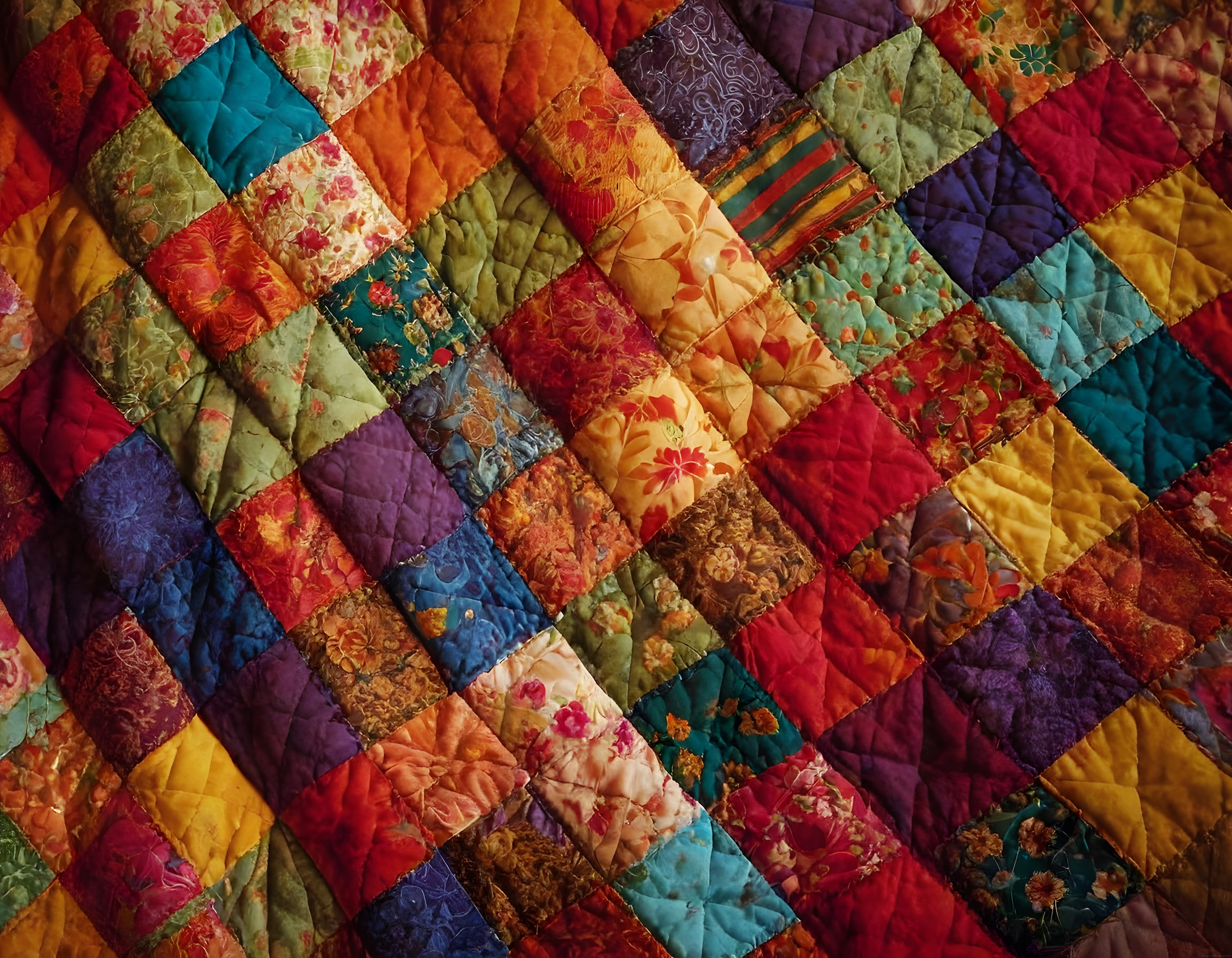 Renkli Kırkyama Quilt Deseni: Geleneksel Patchwork El Sanatı ve Tekstil Dokusu