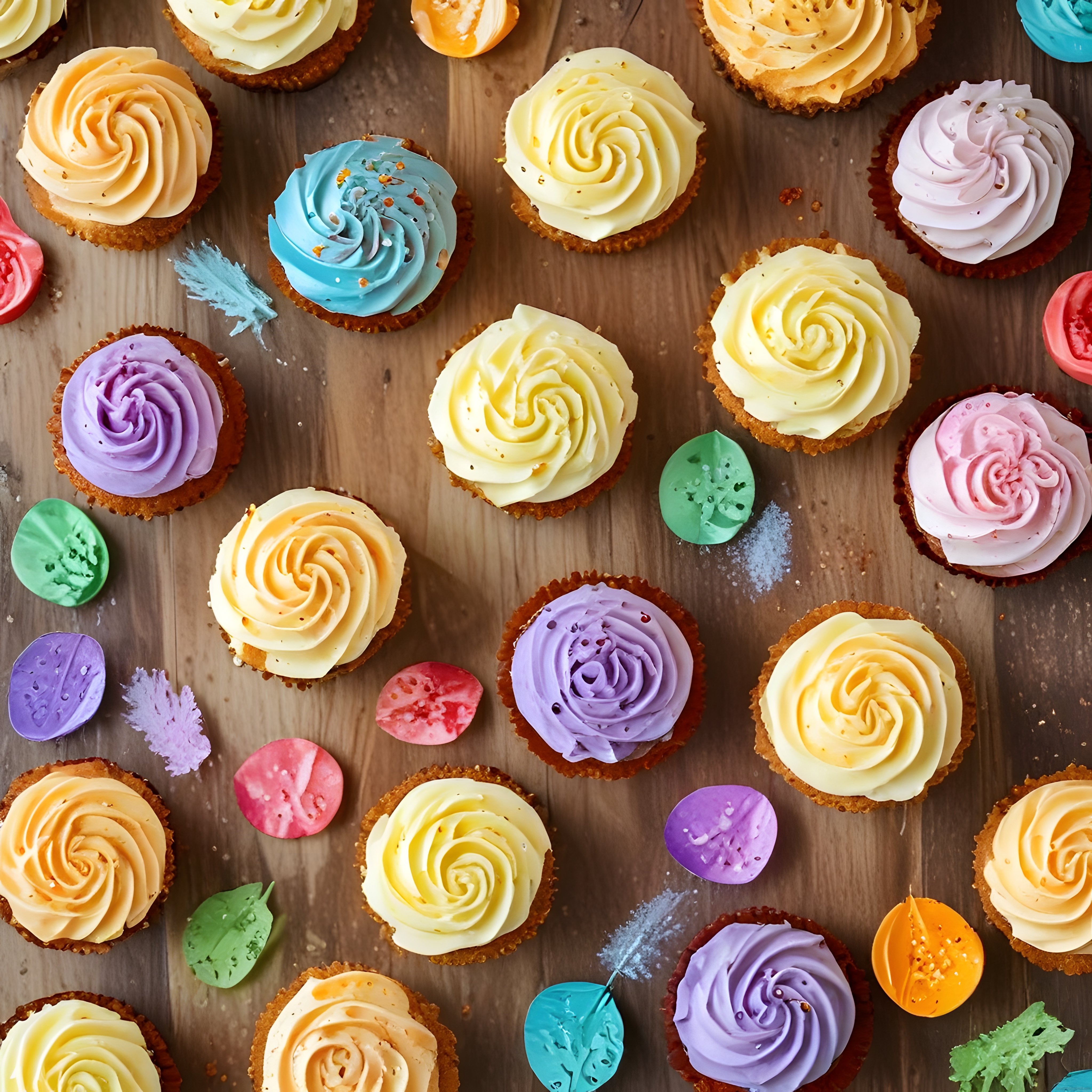 Renkli Krema Süslemeli Cupcakeler ve Makaronlarla Eşsiz Bir Tatlı Sunumu