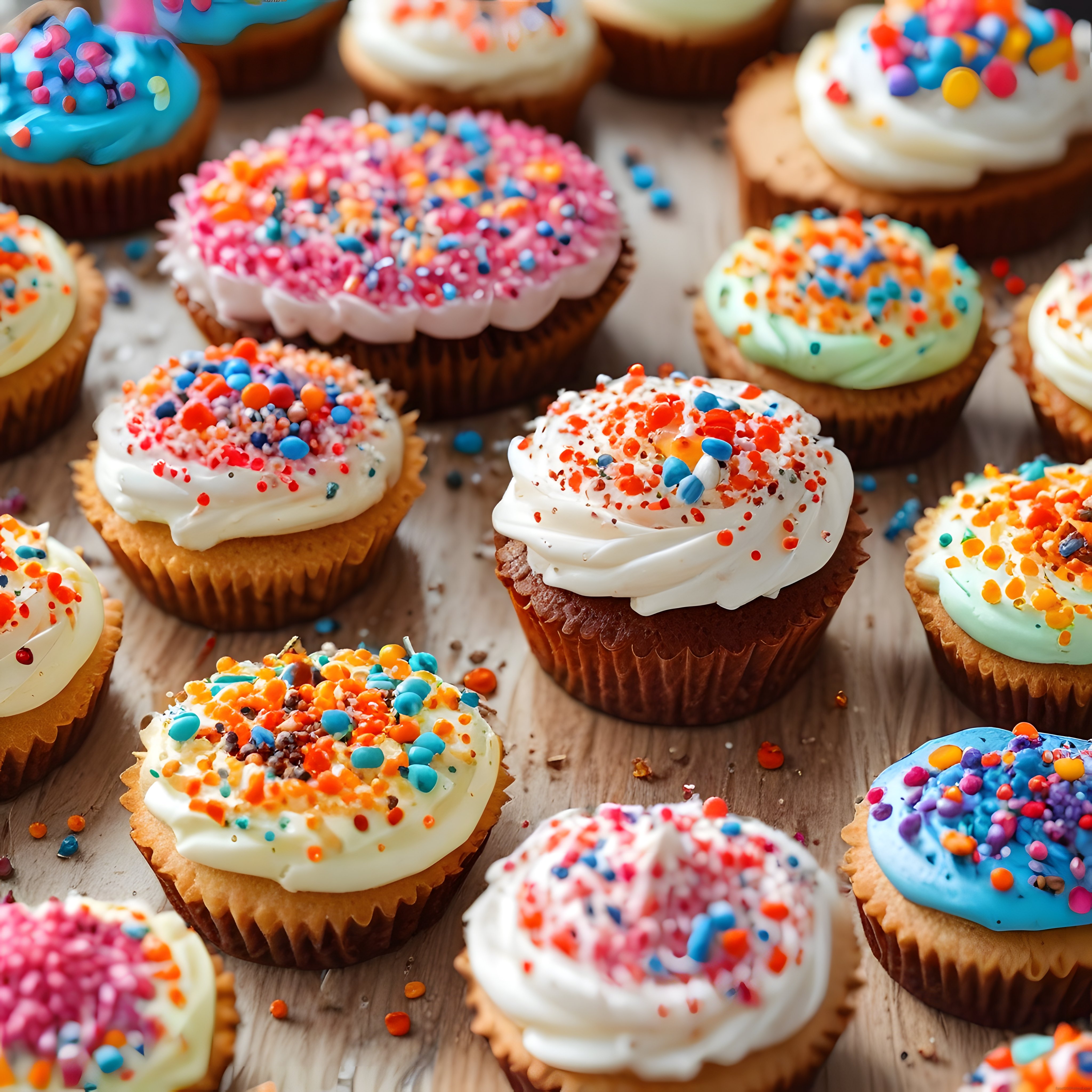 Renkli Krema ve Boncuk Süslemeli Cupcake'lerle Harika Bir Tatlı Köşesi