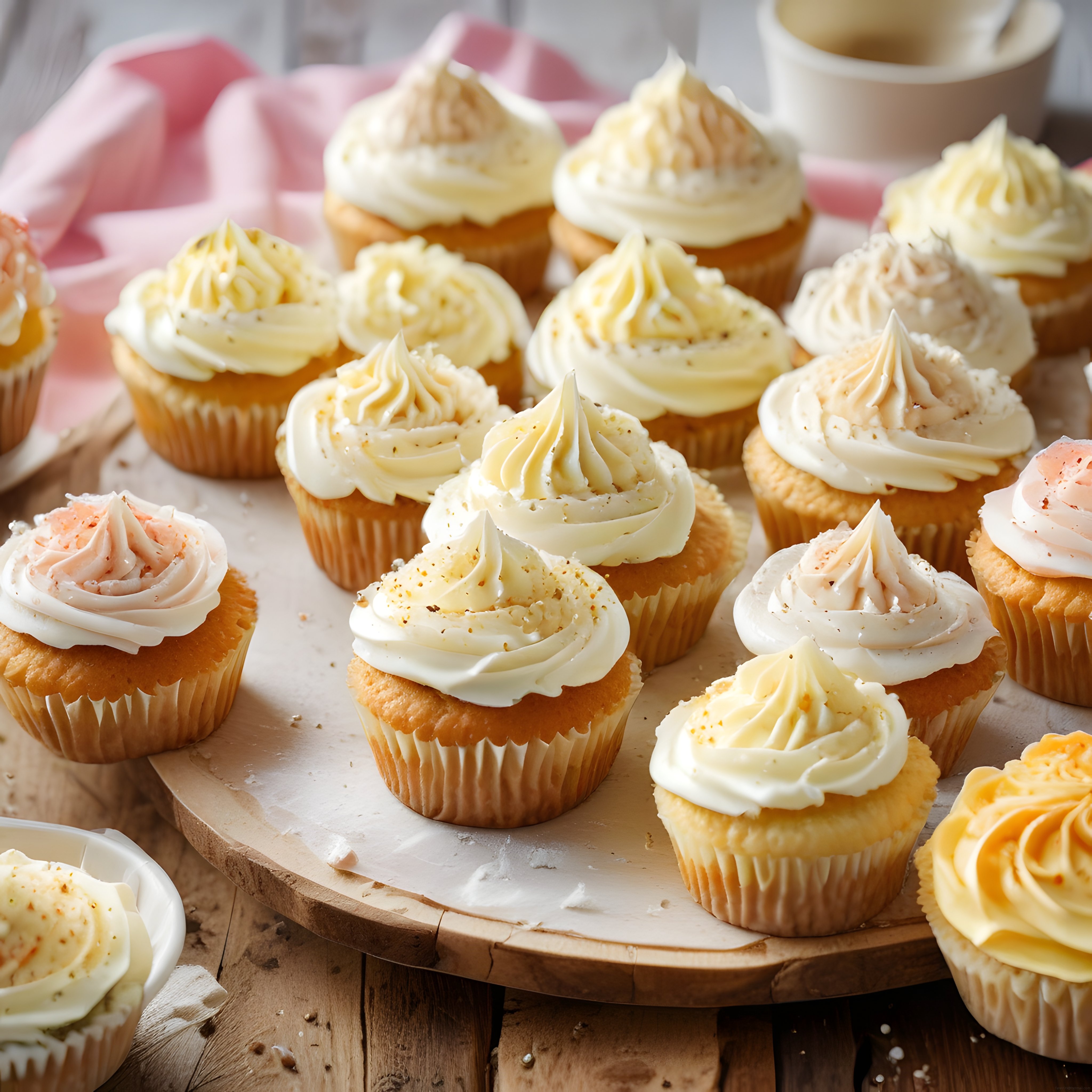 Renkli Kremalı Cupcake'ler: Ahşap Sunumda Pastane Usulü Lezzetli Tatlılar