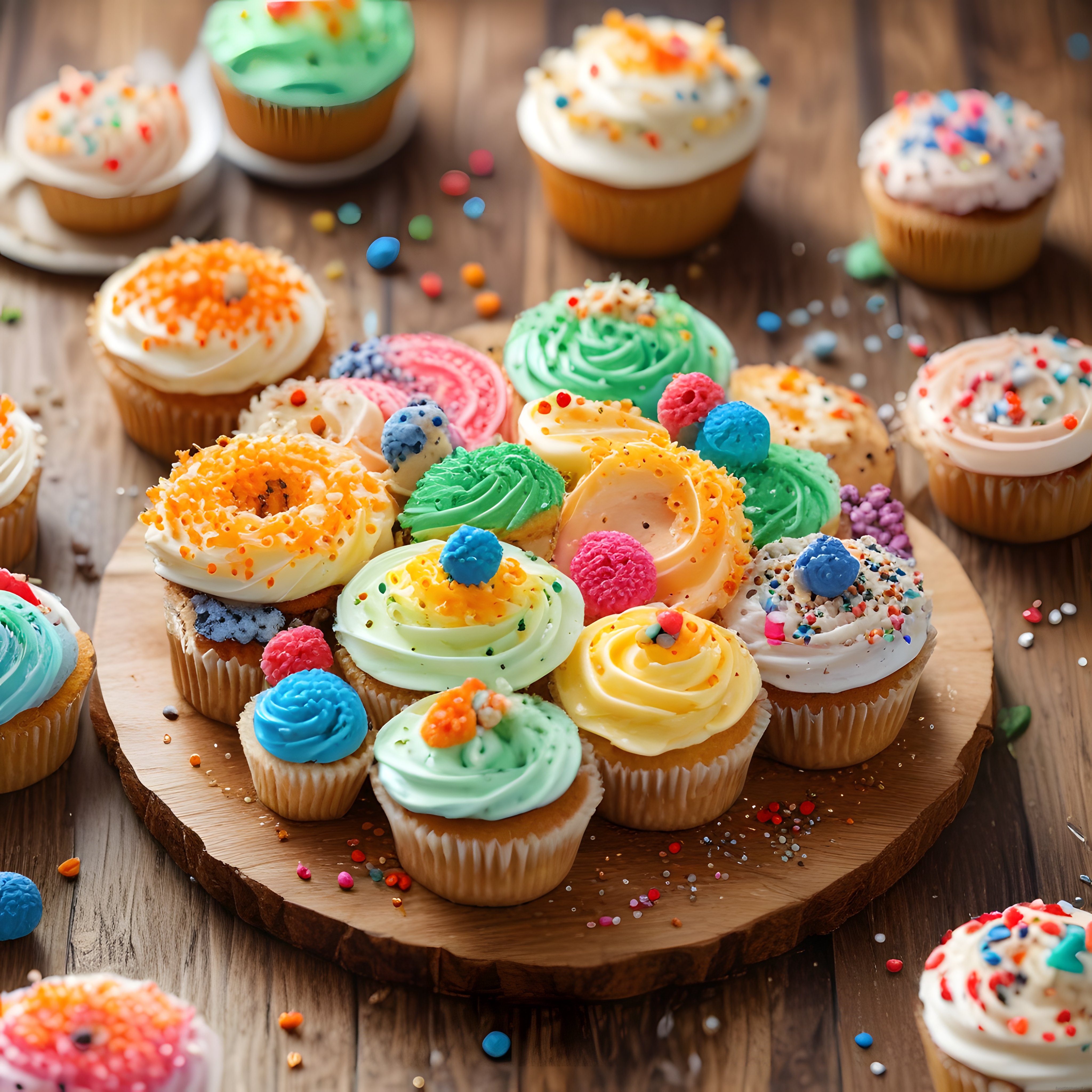 Renkli Kremalı Cupcake'ler: Kutlama Masaları İçin Neşeli Tatlı Sunum