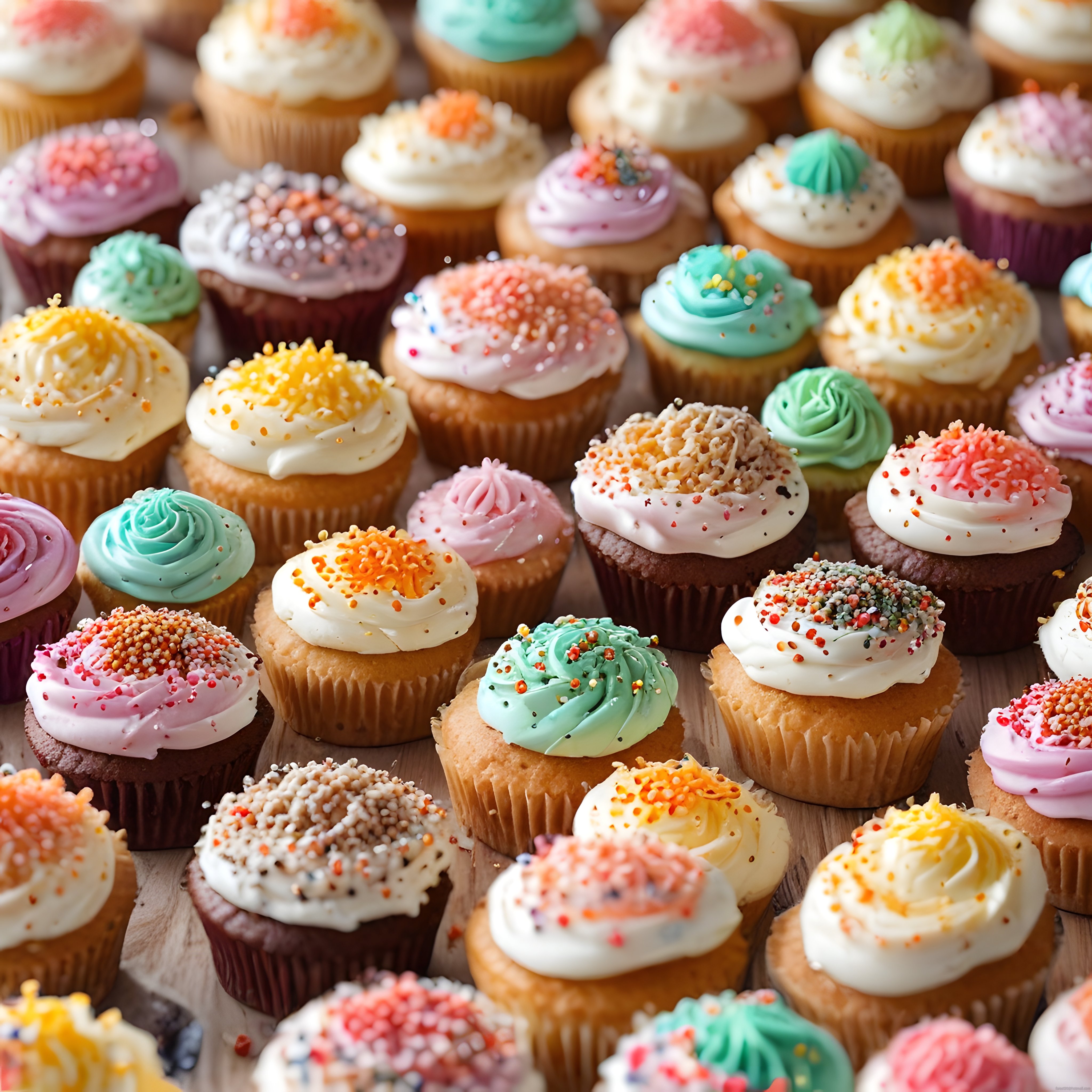 Renkli Kremalı Cupcake'ler: Pastel Tonlarda Süslenmiş Tatlı Minik Pastalar