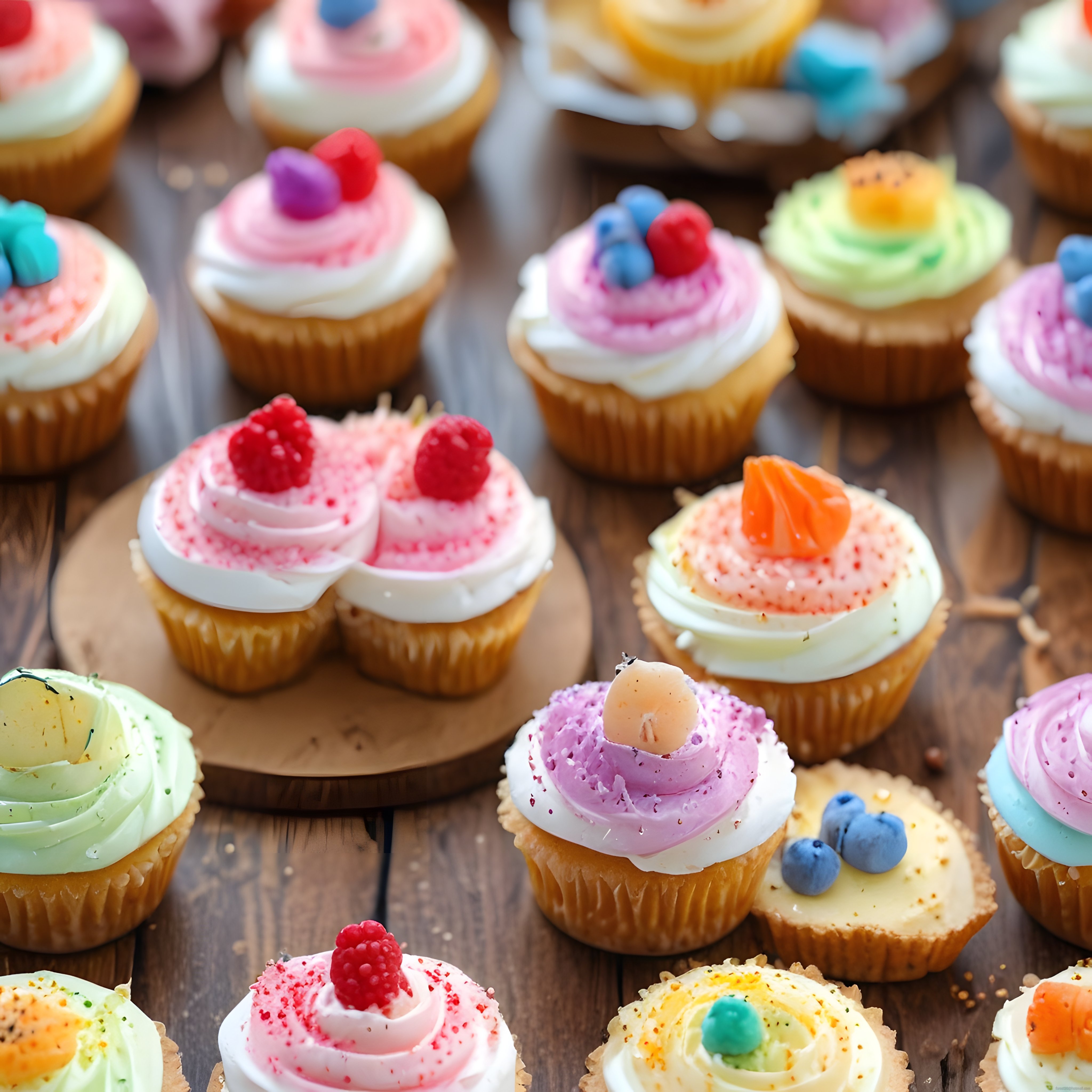 Renkli Kremalı Cupcake'ler ve Mini Tartlarla Şık Tatlı Sunumu