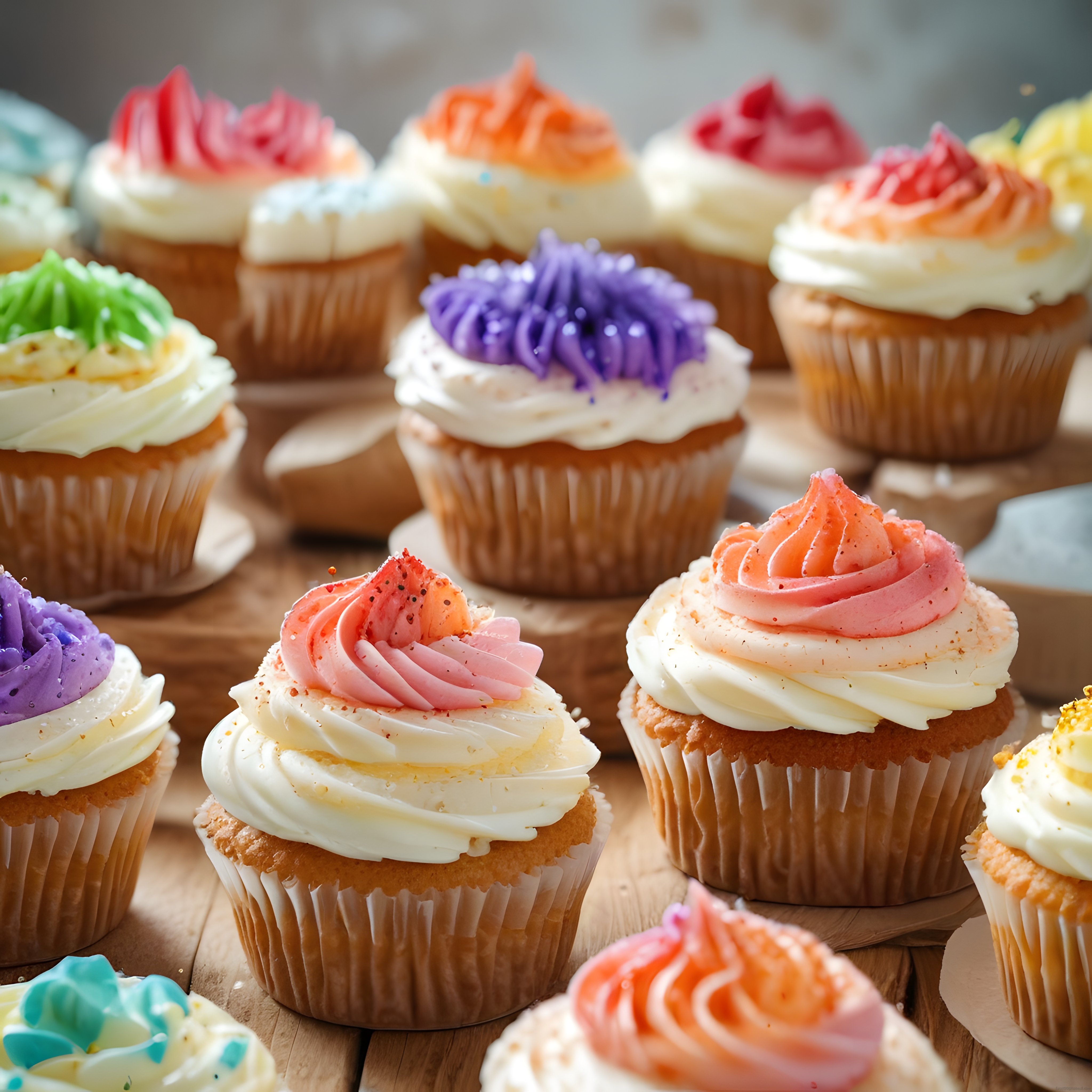 Renkli Kremalı Cupcakeler: Doğum Günü ve Özel Günler İçin Tatlı Sunum