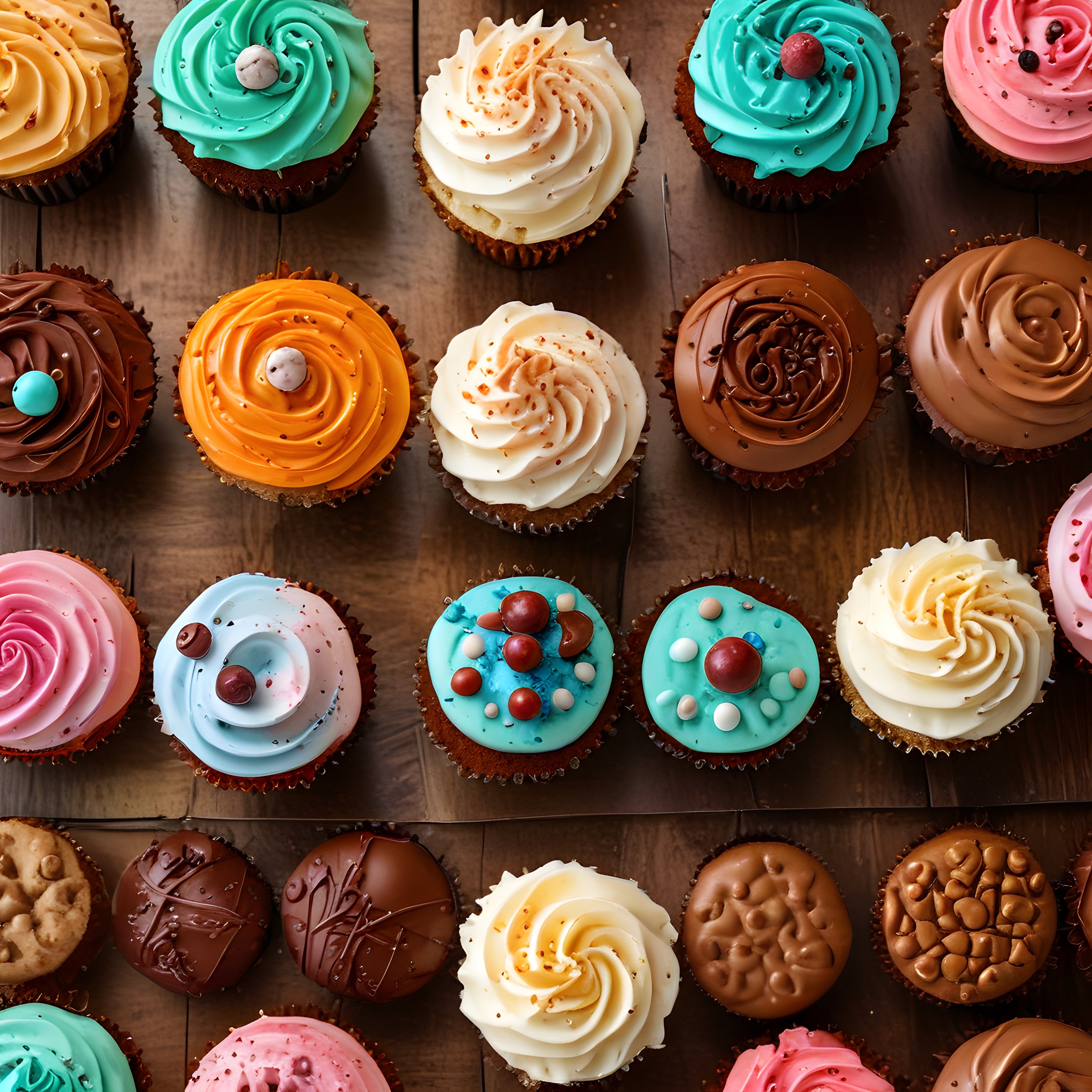 Renkli Kremalı Cupcakeler: Pastane Sunumunda Görselliğiyle Dikkat Çeken Tatlılar