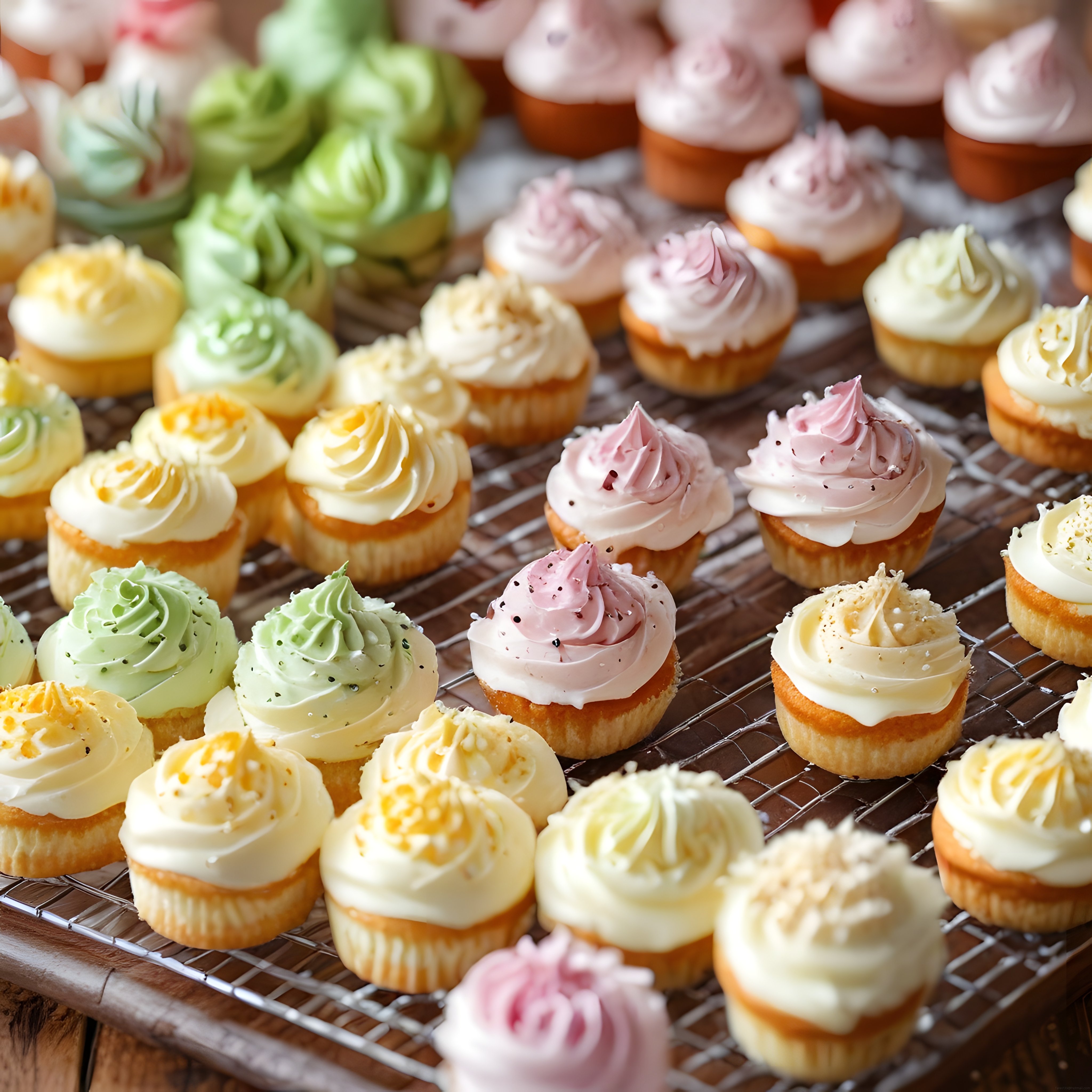 Renkli Kremalı Mini Cupcakeler: Tel Üzerinde Serinleten Bir Tatlı Şöleni