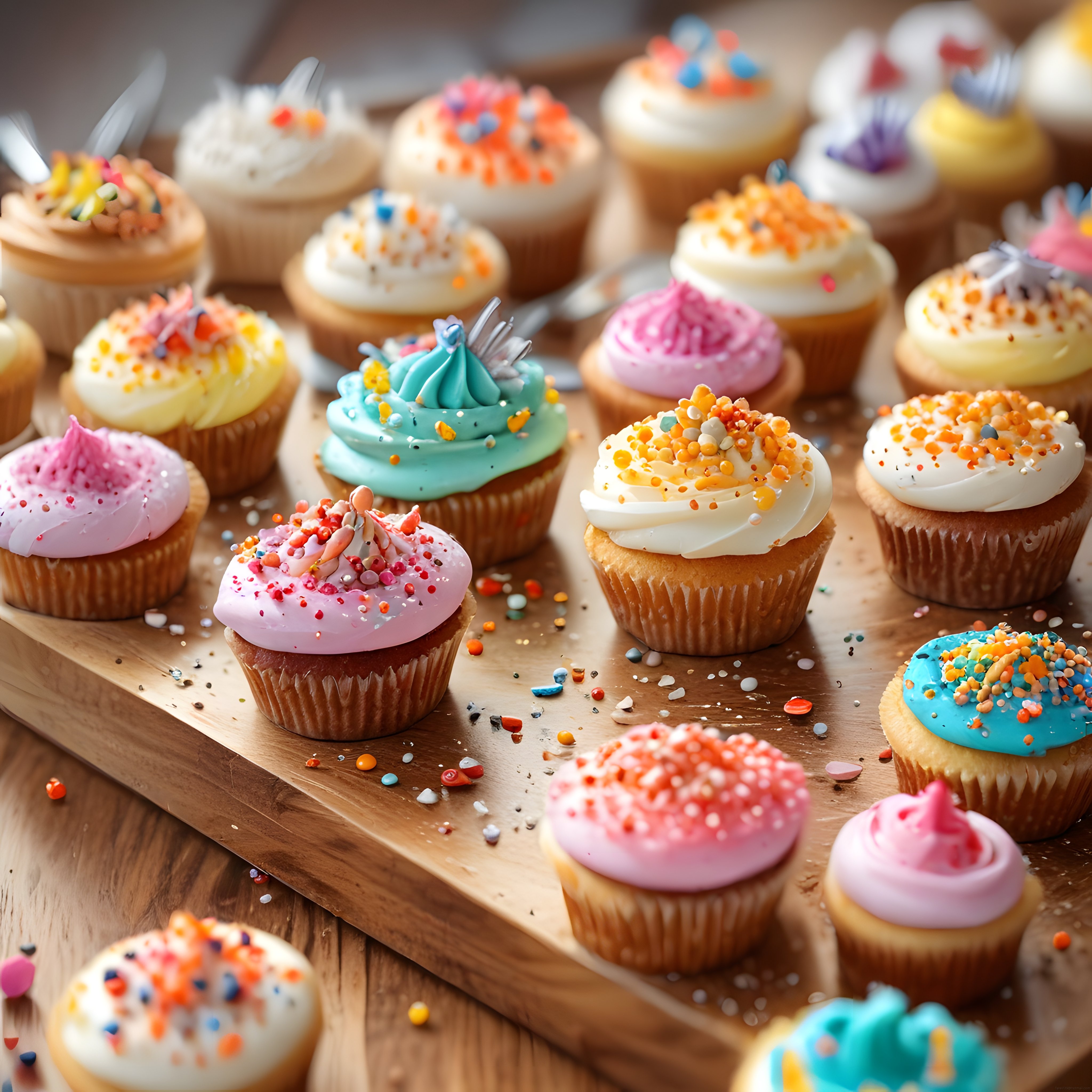 Renkli Kremalı ve Boncuklu Cupcakelerle Süslenmiş Nefis Tatlı Sunumu