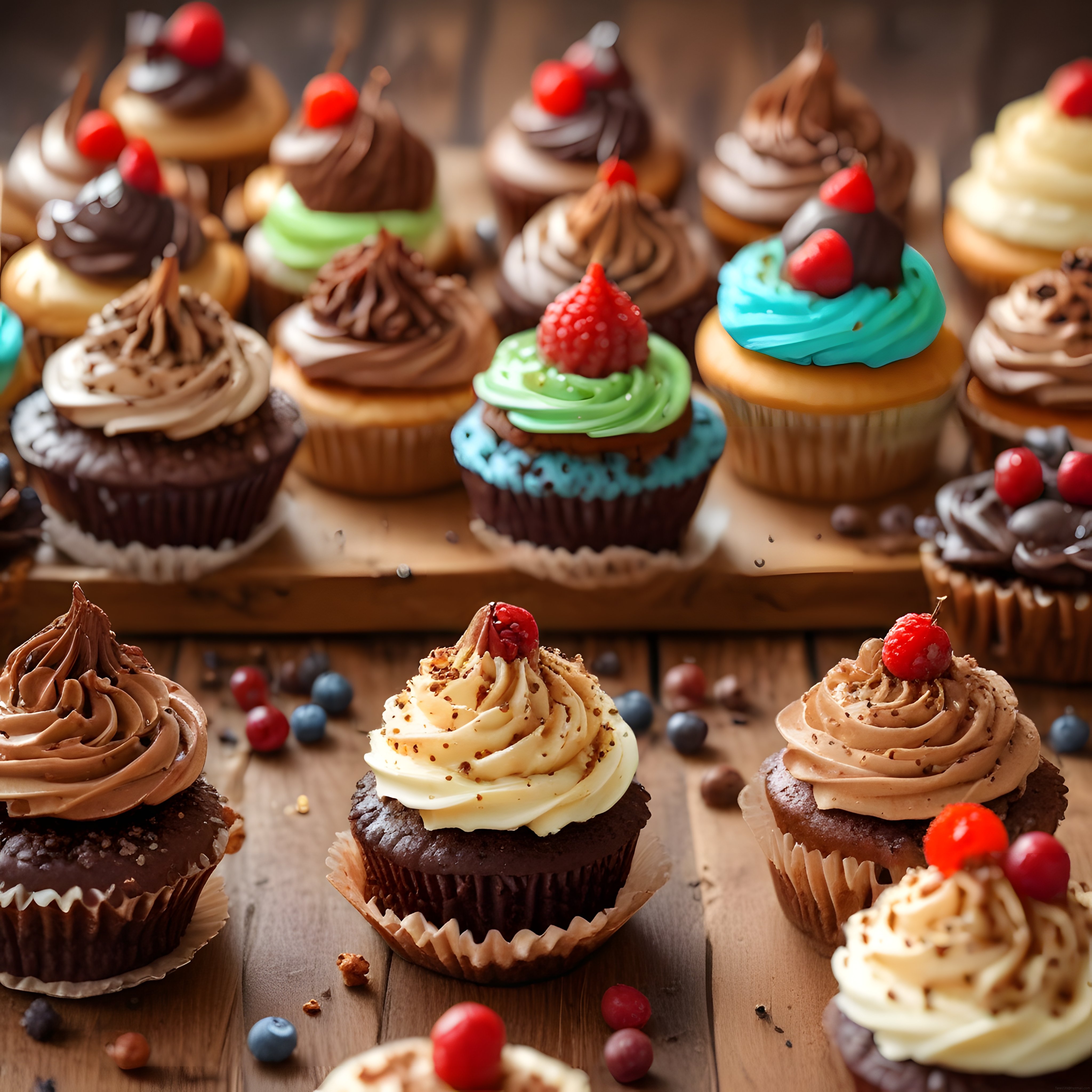 Renkli Kremalı ve Çikolatalı Cupcake Çeşitleriyle Davetkar Tatlı Sunumu