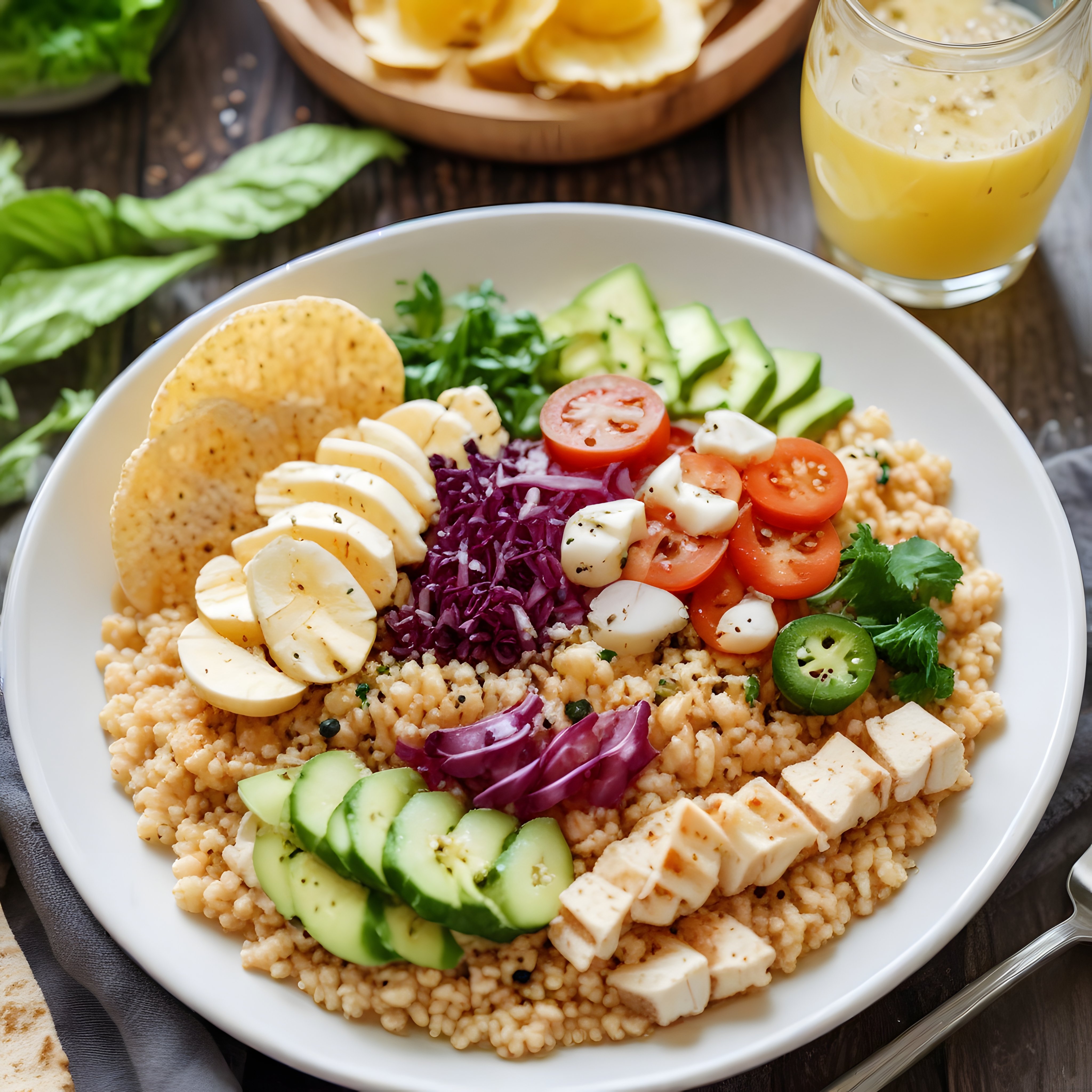 Renkli Kuskus Bowl Tarifi ile Taze Sebzeler, Peynir ve Yumurta