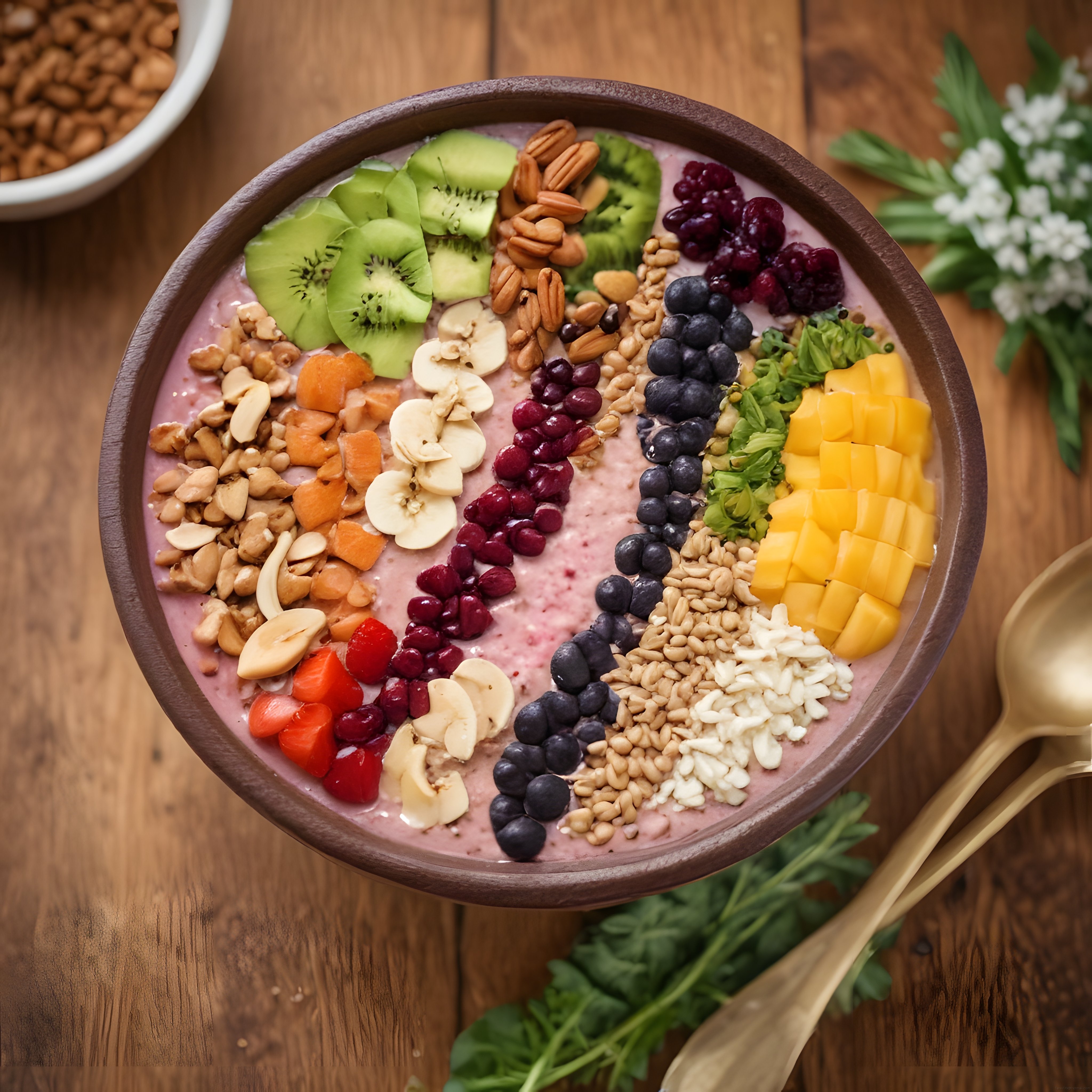 Renkli Meyve Bowl: Taze Kivi, Mango ve Yaban Mersiniyle Süper Gıda Kasesi