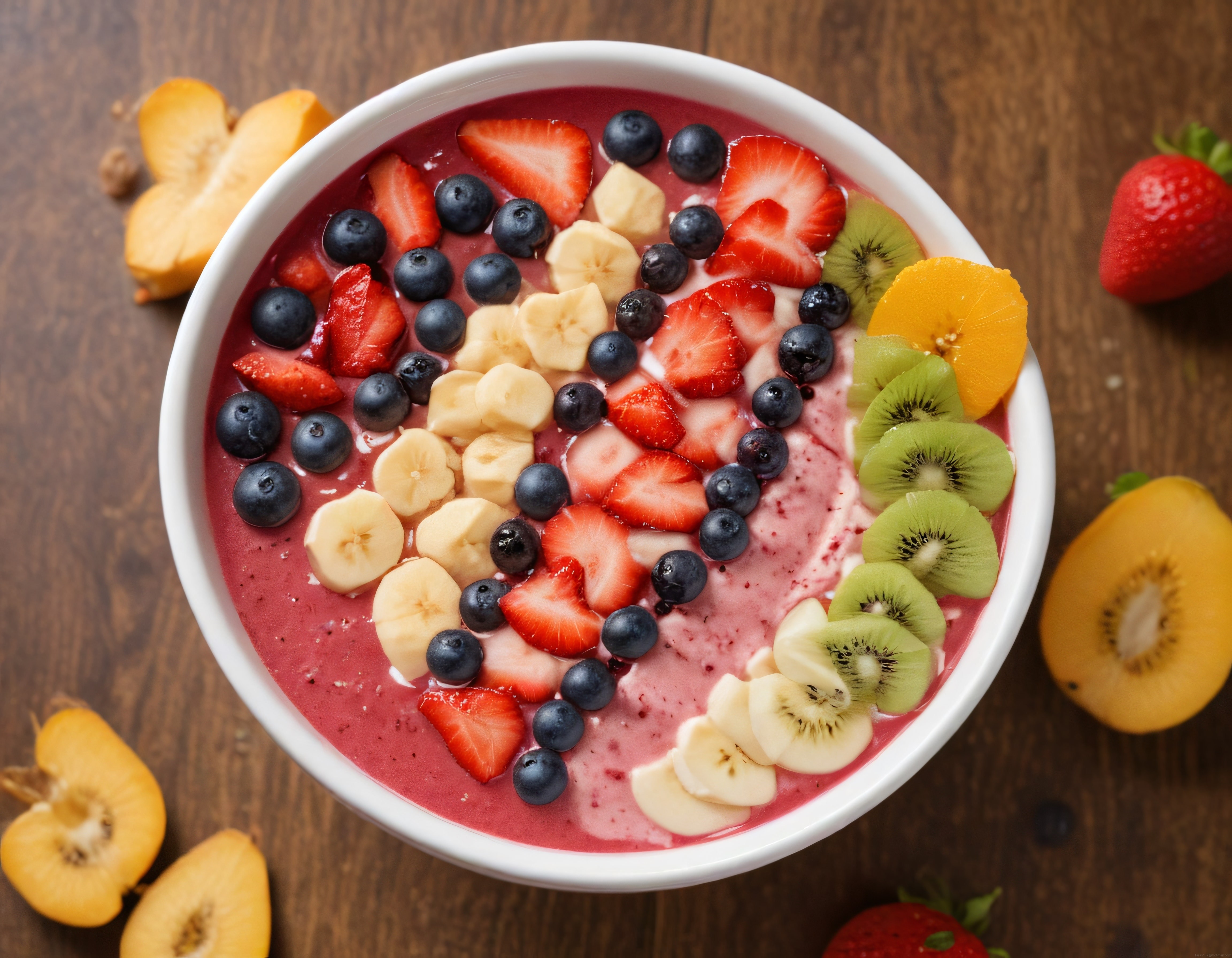 Renkli Meyvelerle Süslenmiş Ev Yapımı Akai Smoothie Bowl Tarifi
