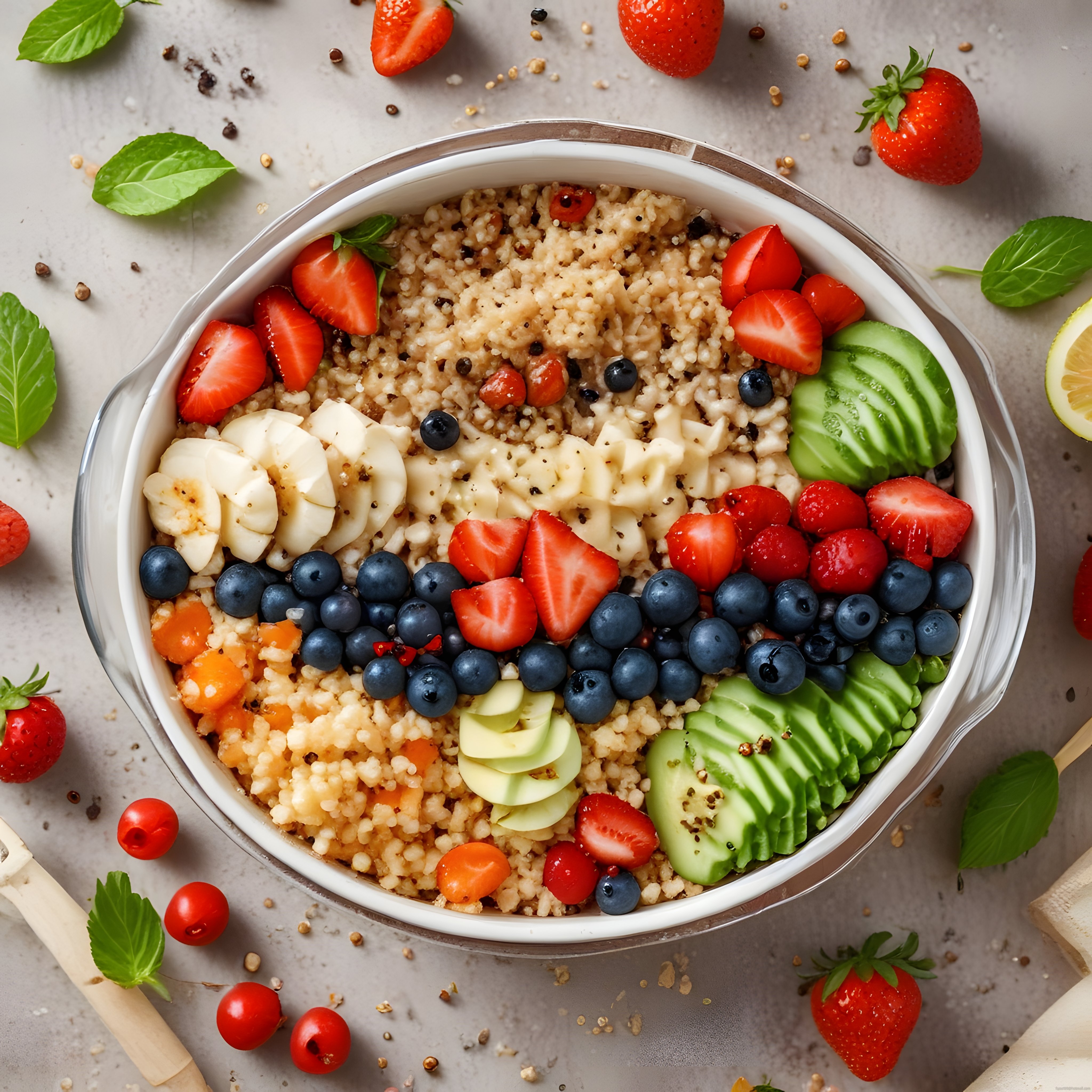 Renkli Meyveli Kuskus Bowl: Avokado ve Çilekli Sağlıklı Kahvaltı