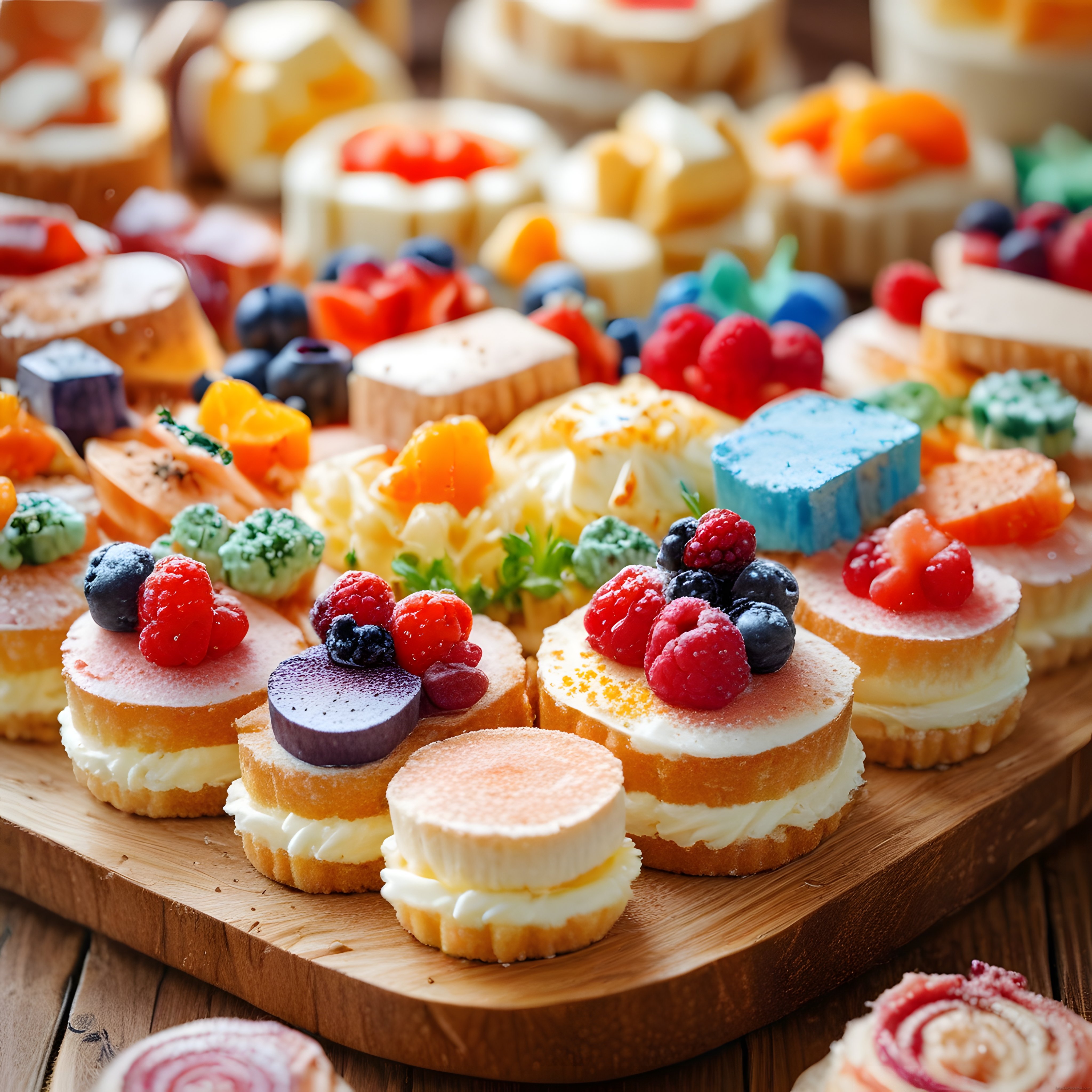 Renkli Meyveli Mini Pasta ve Kek Çeşitleriyle Şık Tatlı Sunumu
