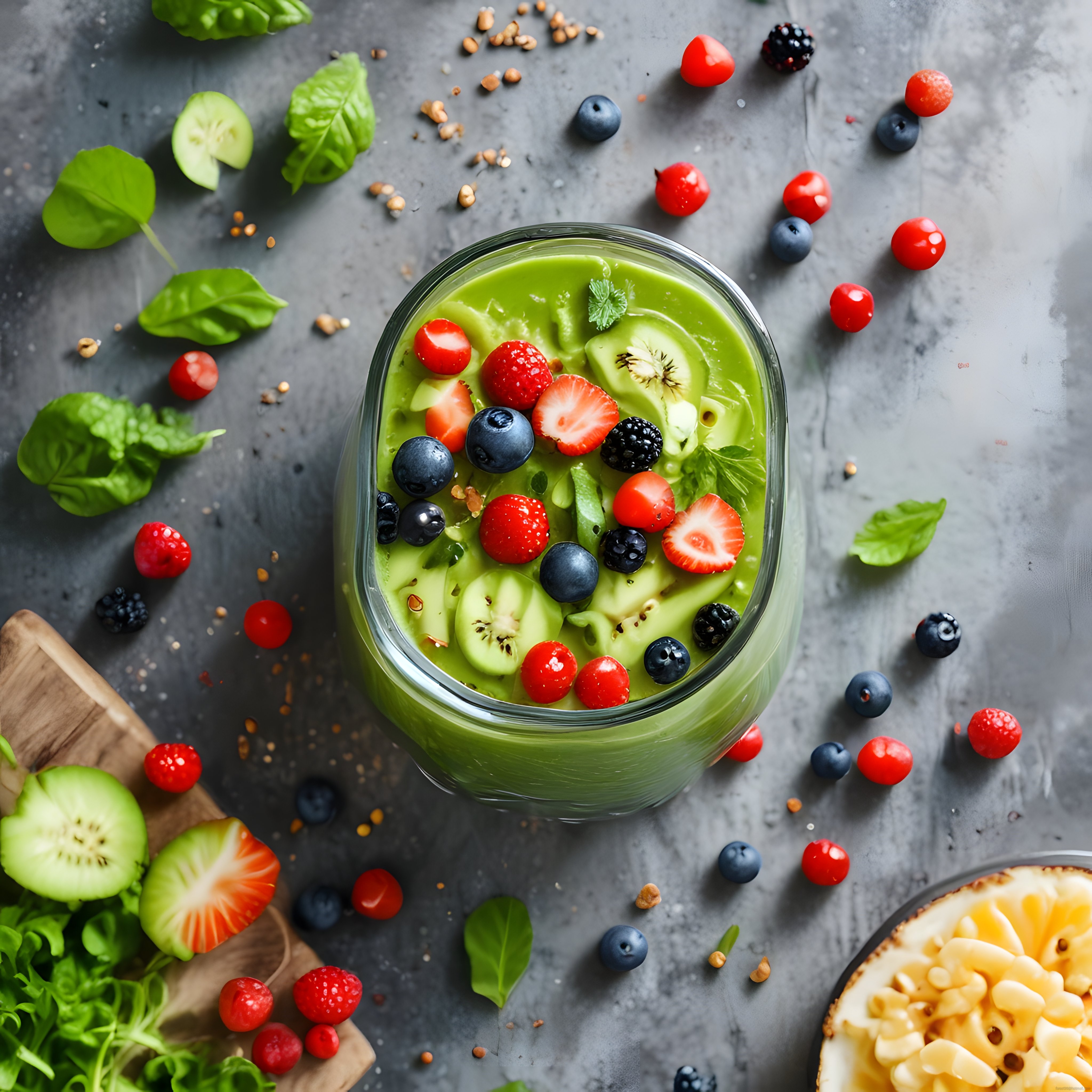 Renkli meyveli yeşil smoothie bowl ile enerjik kahvaltı önerisi