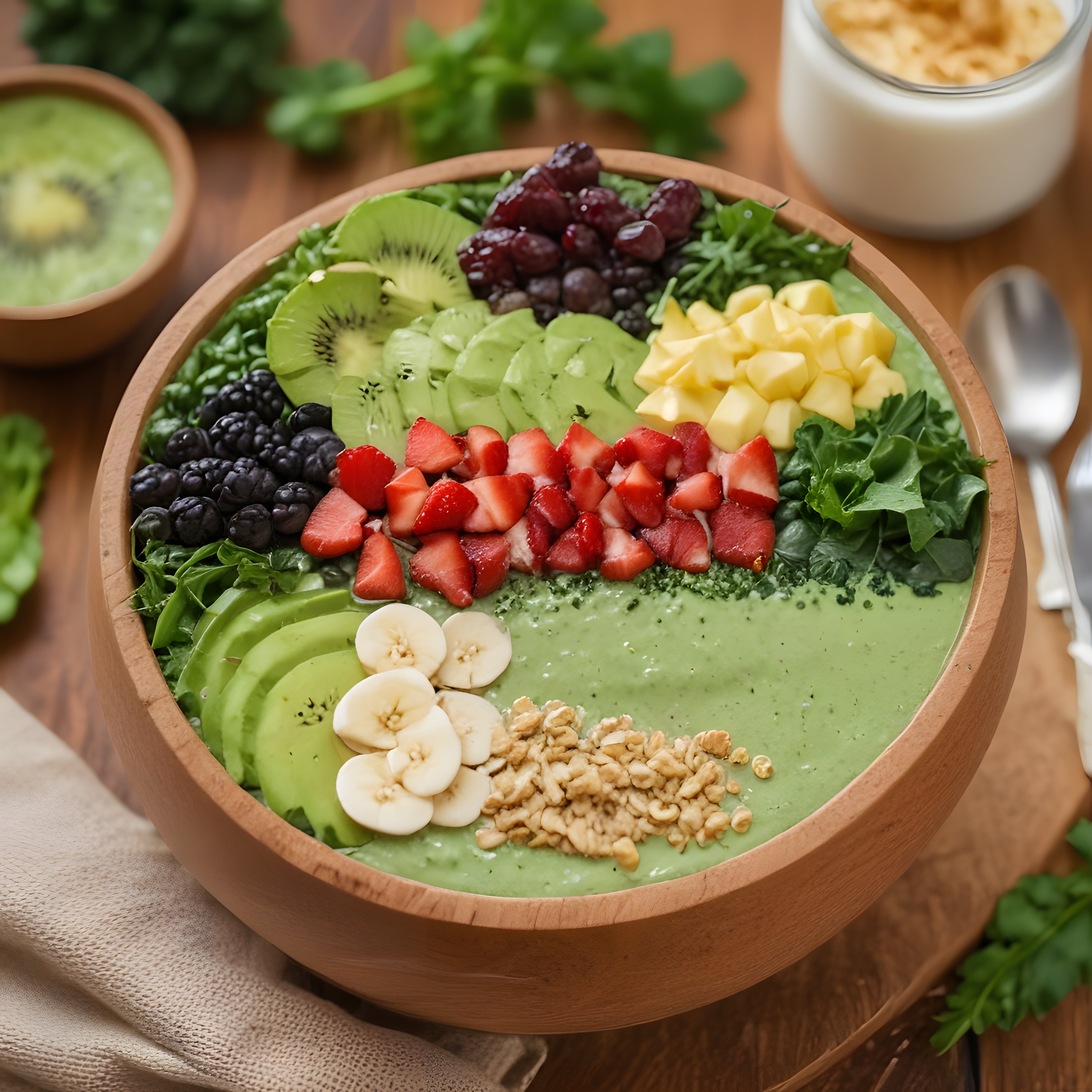 Renkli Meyveli Yeşil Smoothie Bowl: Sağlıklı ve Lezzetli Kahvaltı Fikri