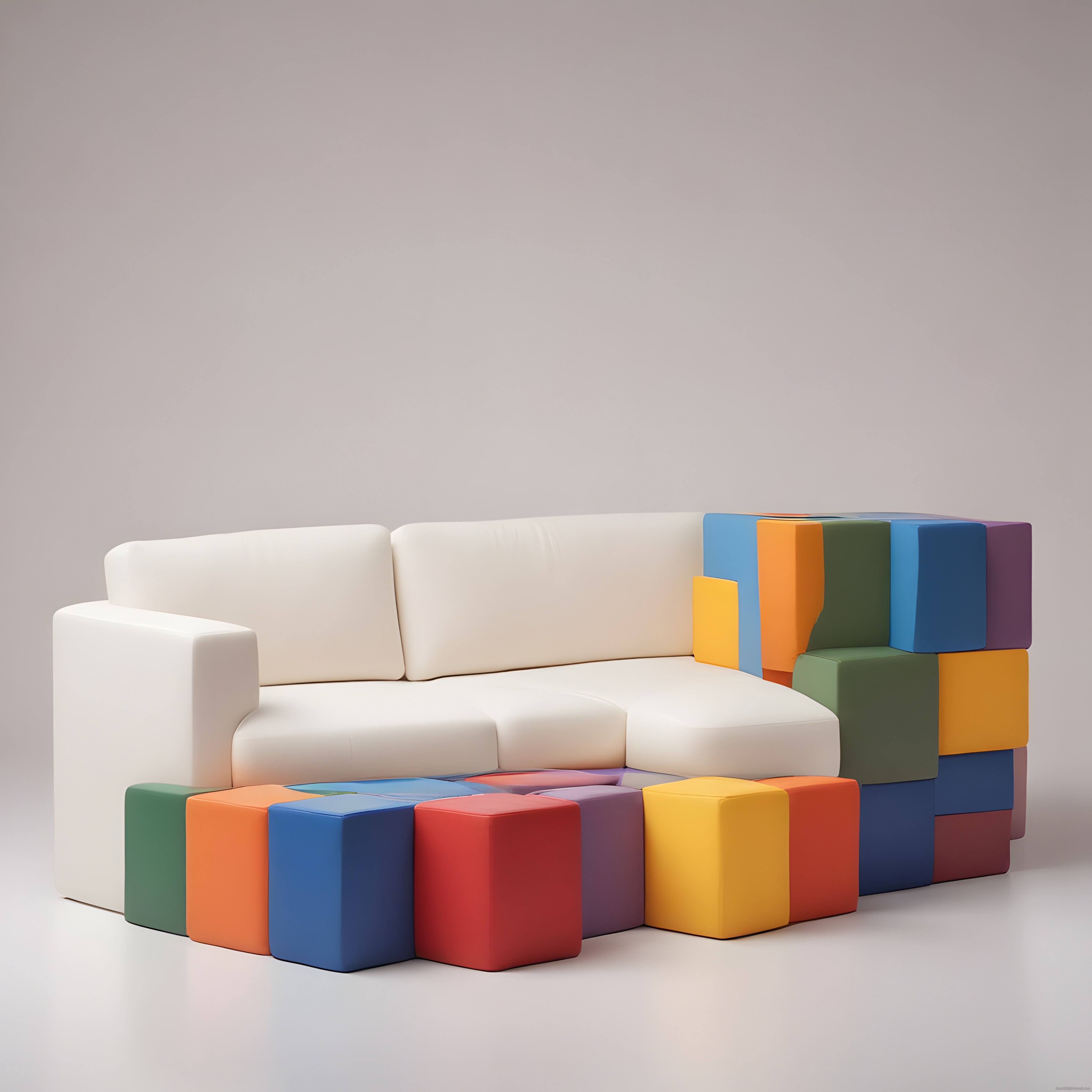 Renkli Modüler Küp Detaylı Modern Kanepe ve Minimalist Dekorasyon