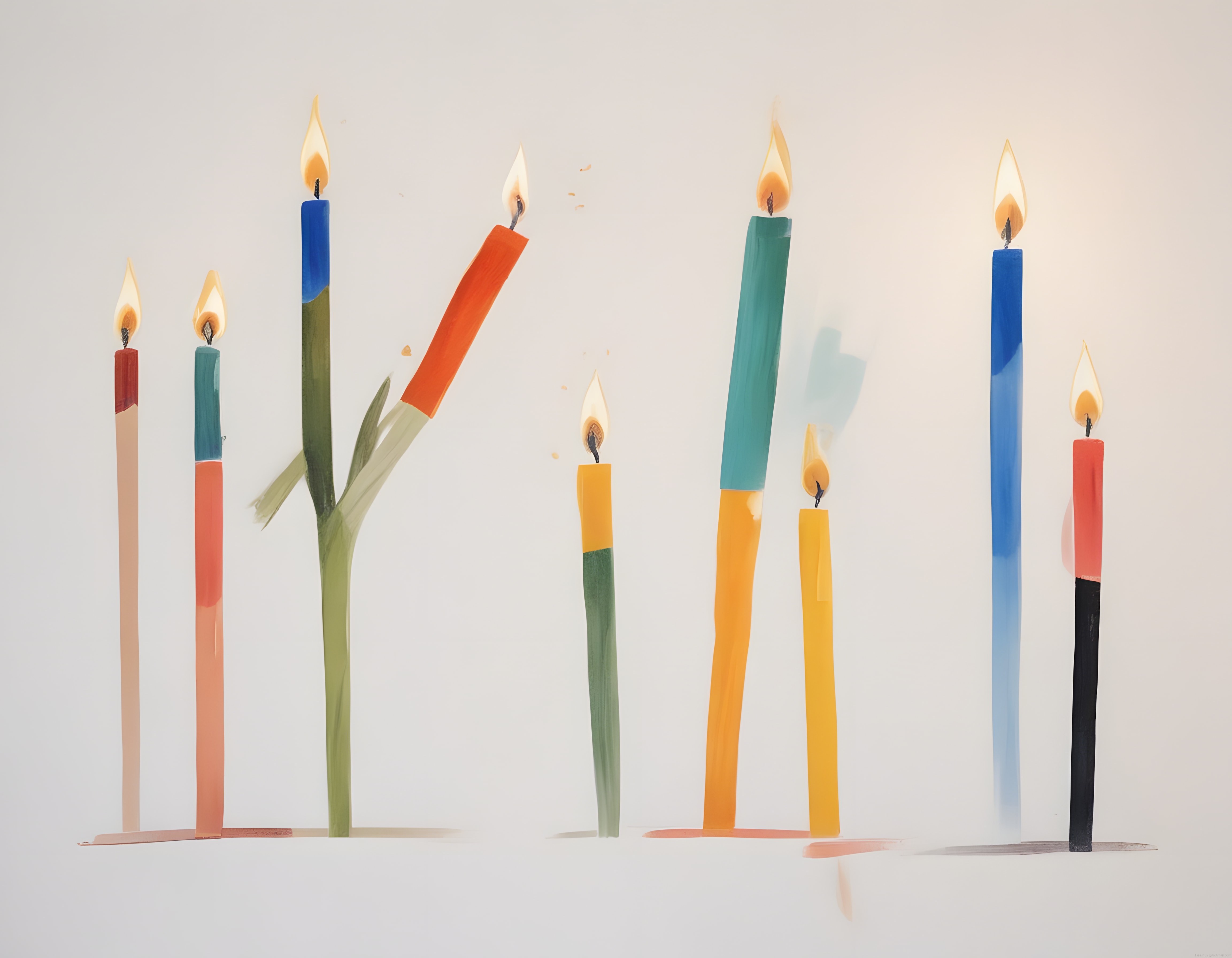 Renkli Mumların Minimalist Suluboya İllüstrasyonu ve Dekoratif Sanat