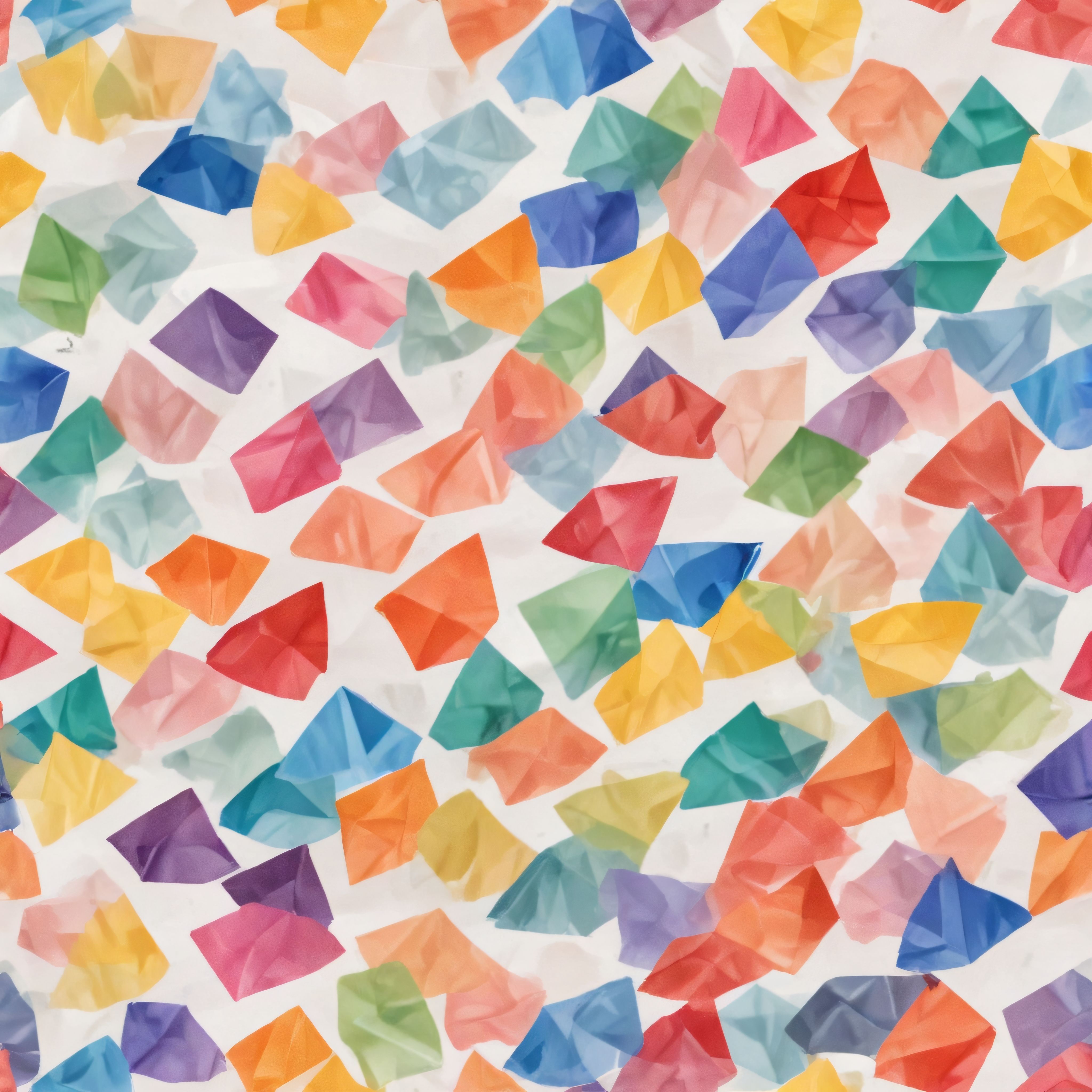 Renkli origami kağıtlarının beyaz fonda oluşturduğu sanatsel düzen
