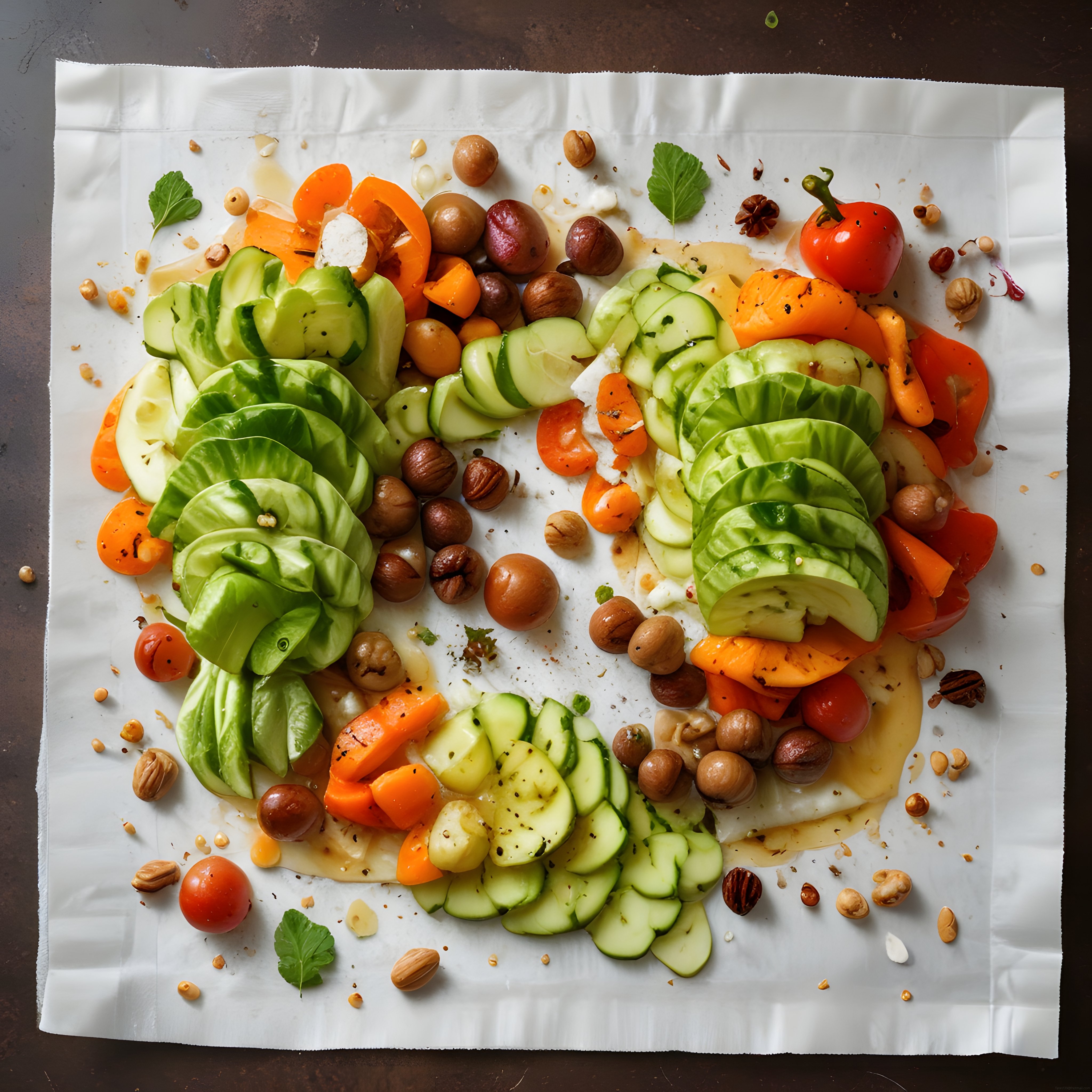 Renkli Sebze Dilimleri ve Kuruyemişlerle Hazırlanan Sağlıklı Salata Tabağı