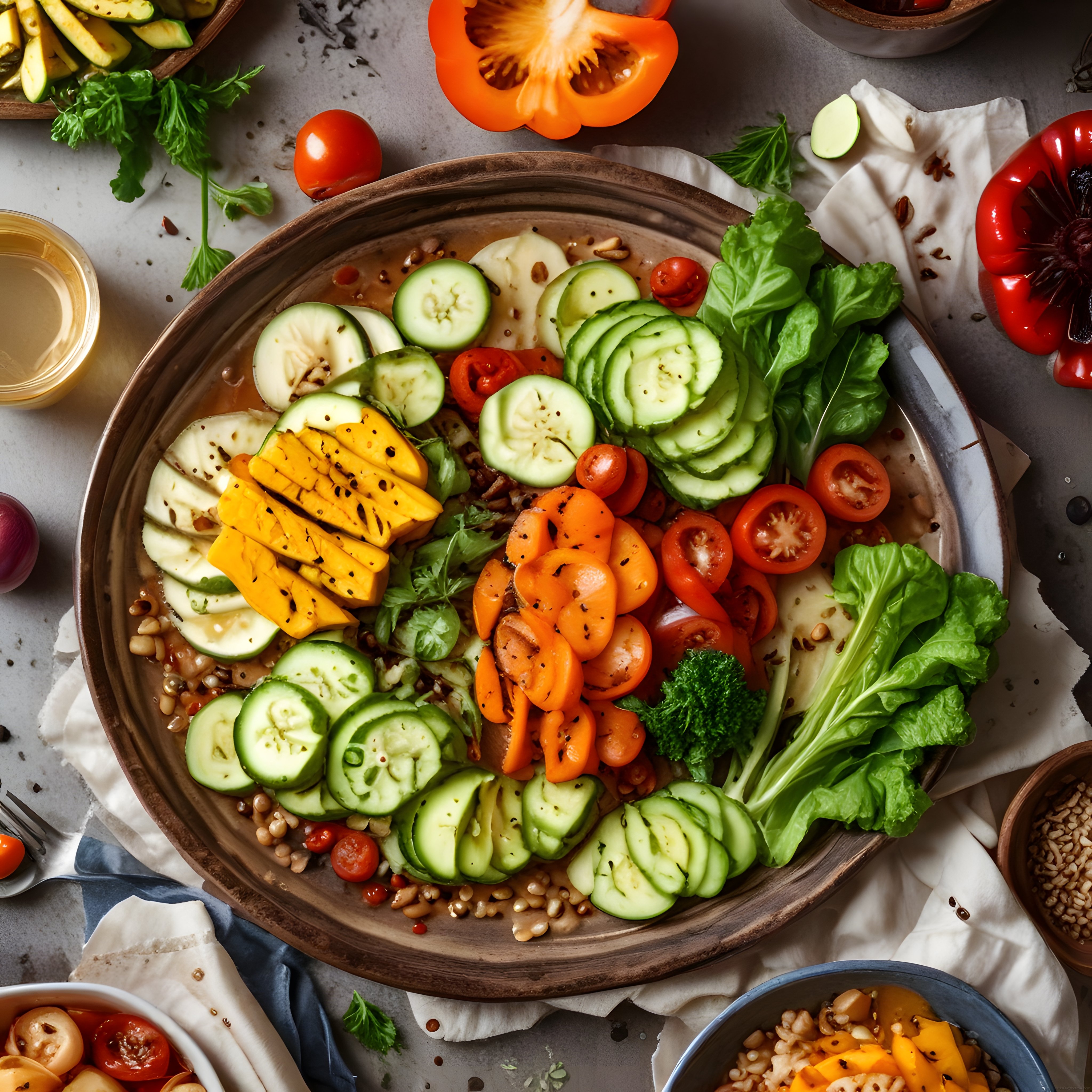 Renkli Sebze ve Tahıllı Sağlıklı Vegan Kase Tarifi Sunumu