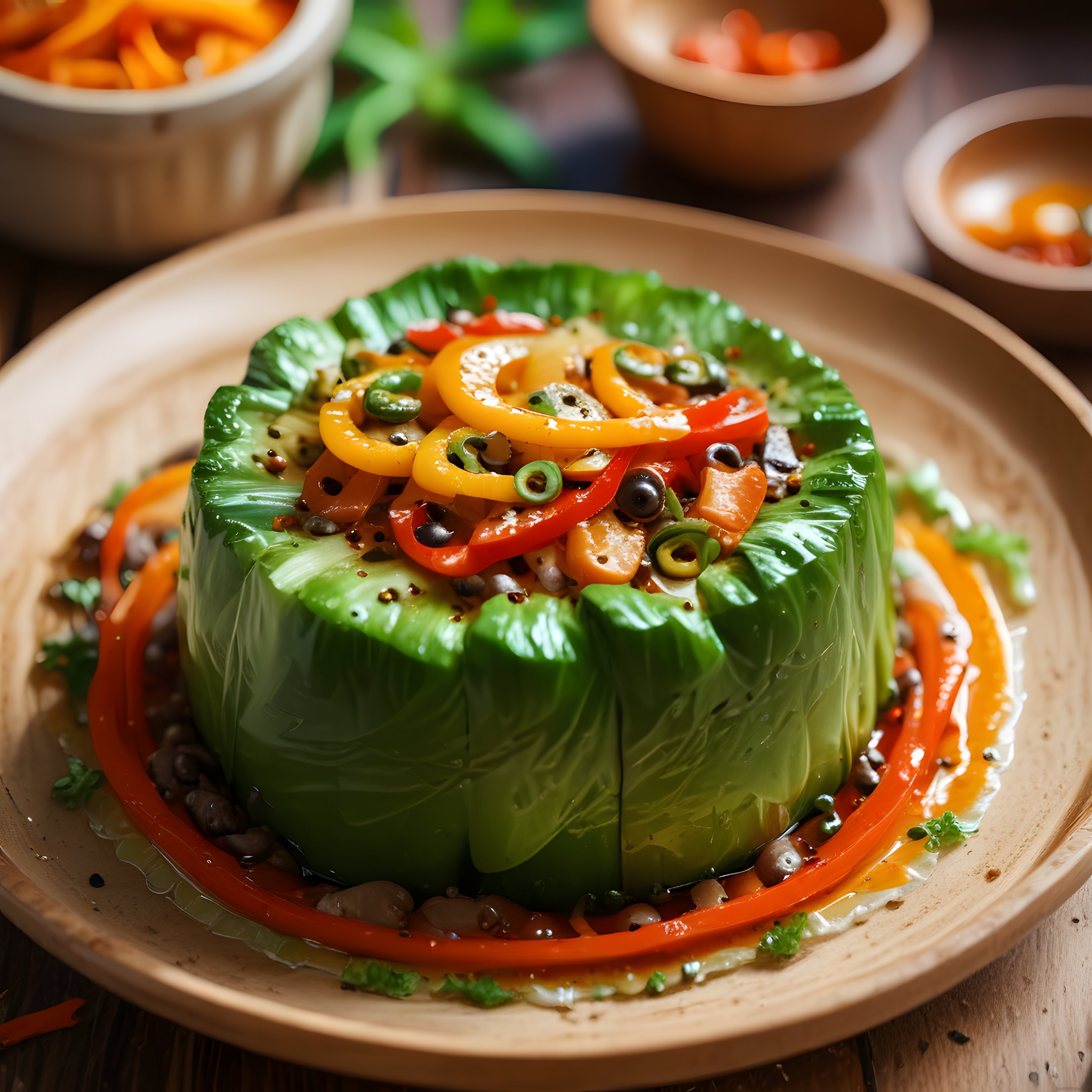 Renkli Sebzeler ve Fasulyeyle Süslenmiş Vegan Marul Dolması Tarifi