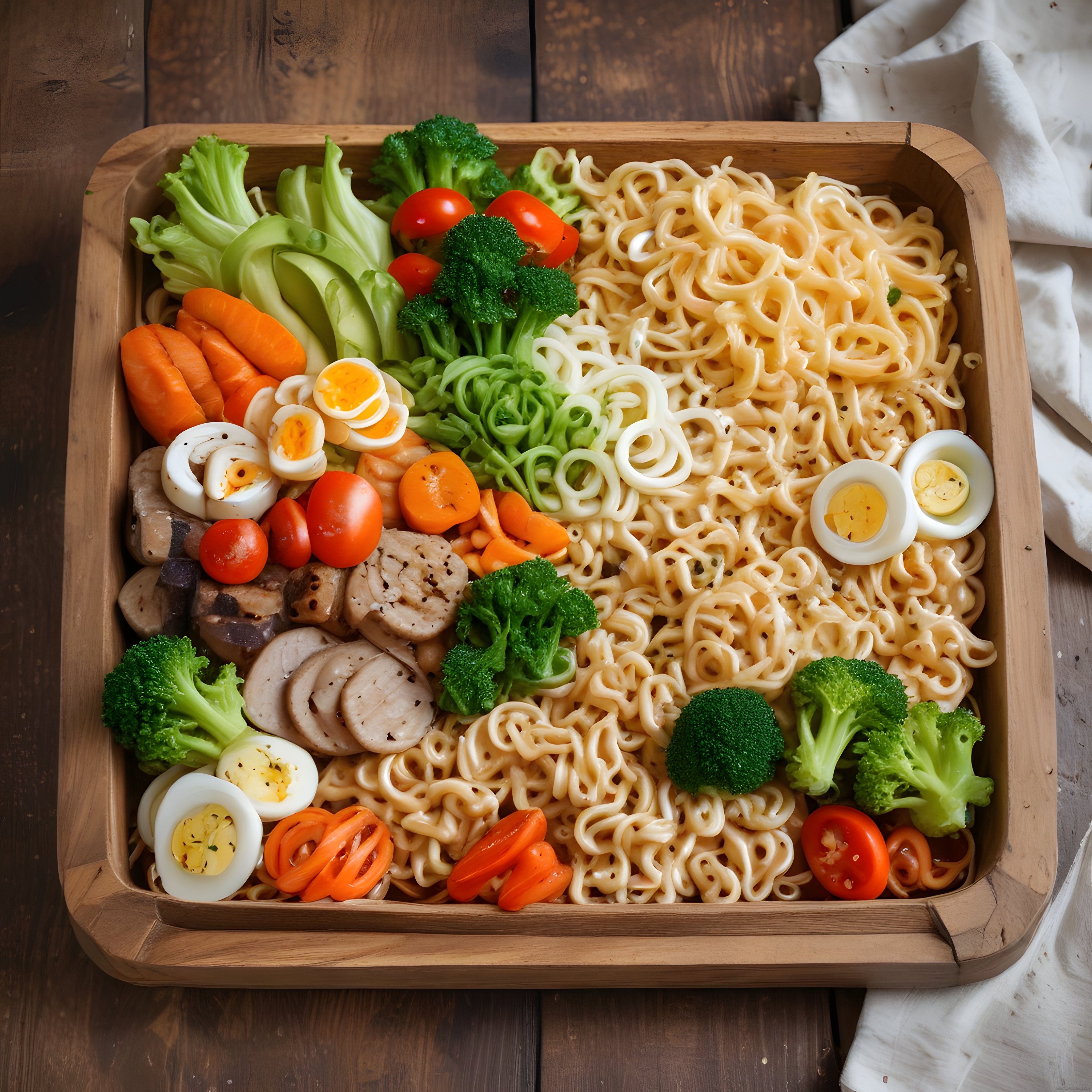 Renkli Sebzeler ve Haşlanmış Yumurtalı Lezzetli Noodle Bento Kasesi Sunumu