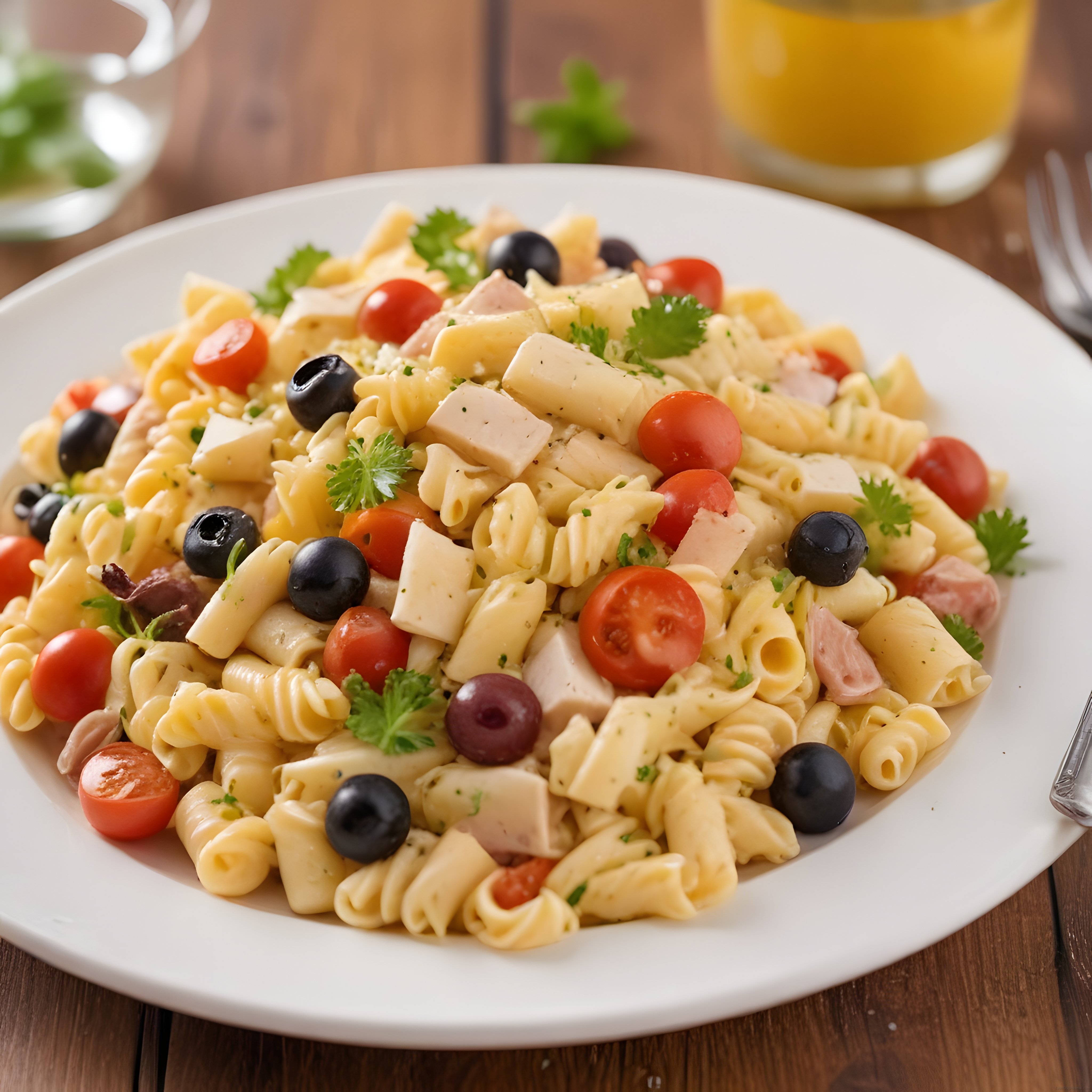 Renkli Sebzeler ve Peynirle Zenginleştirilmiş Makarna Salatası Sunumu