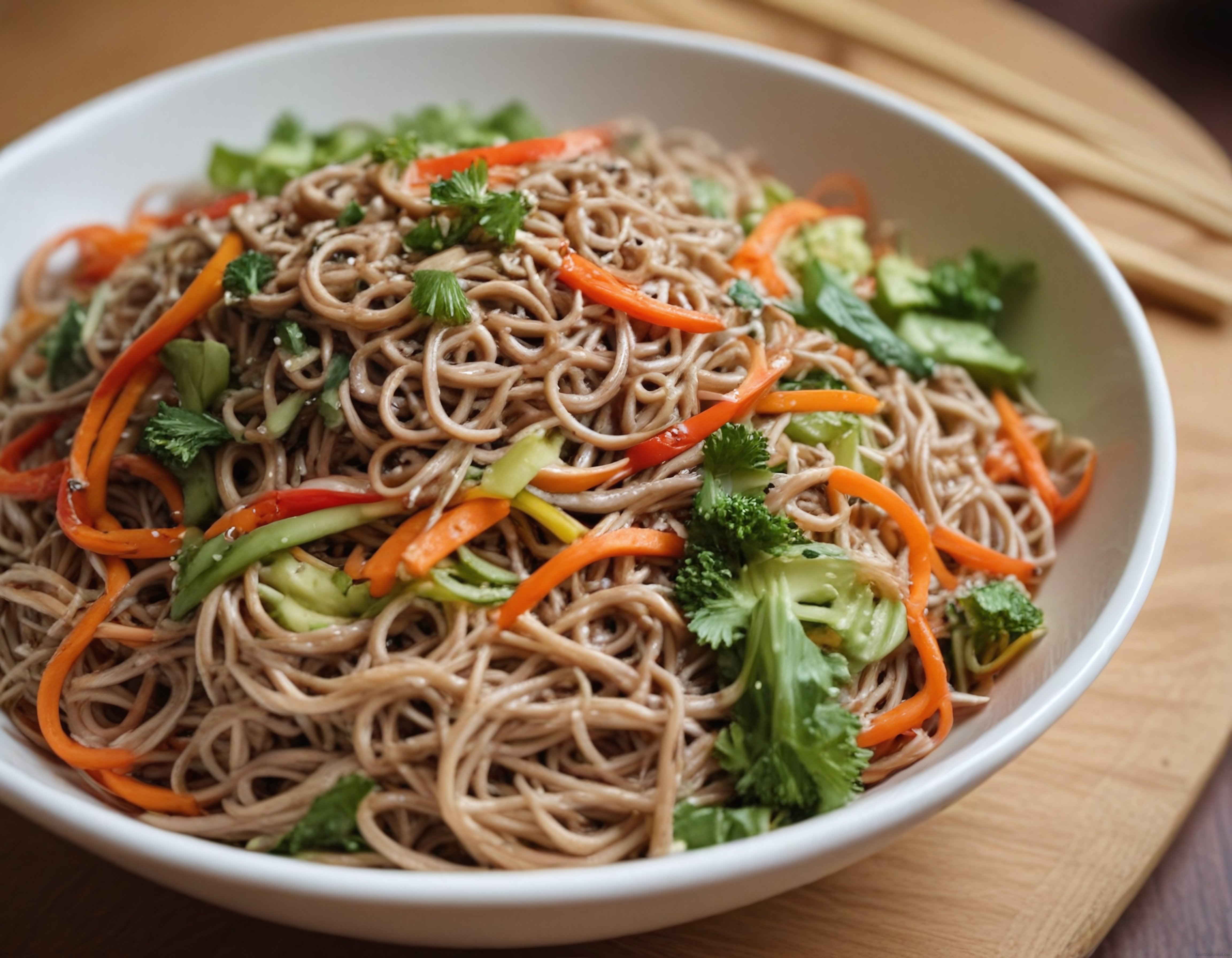 Renkli Sebzeler ve Taze Yeşilliklerle Hazırlanmış Asya Usulü Noodle Kasesi