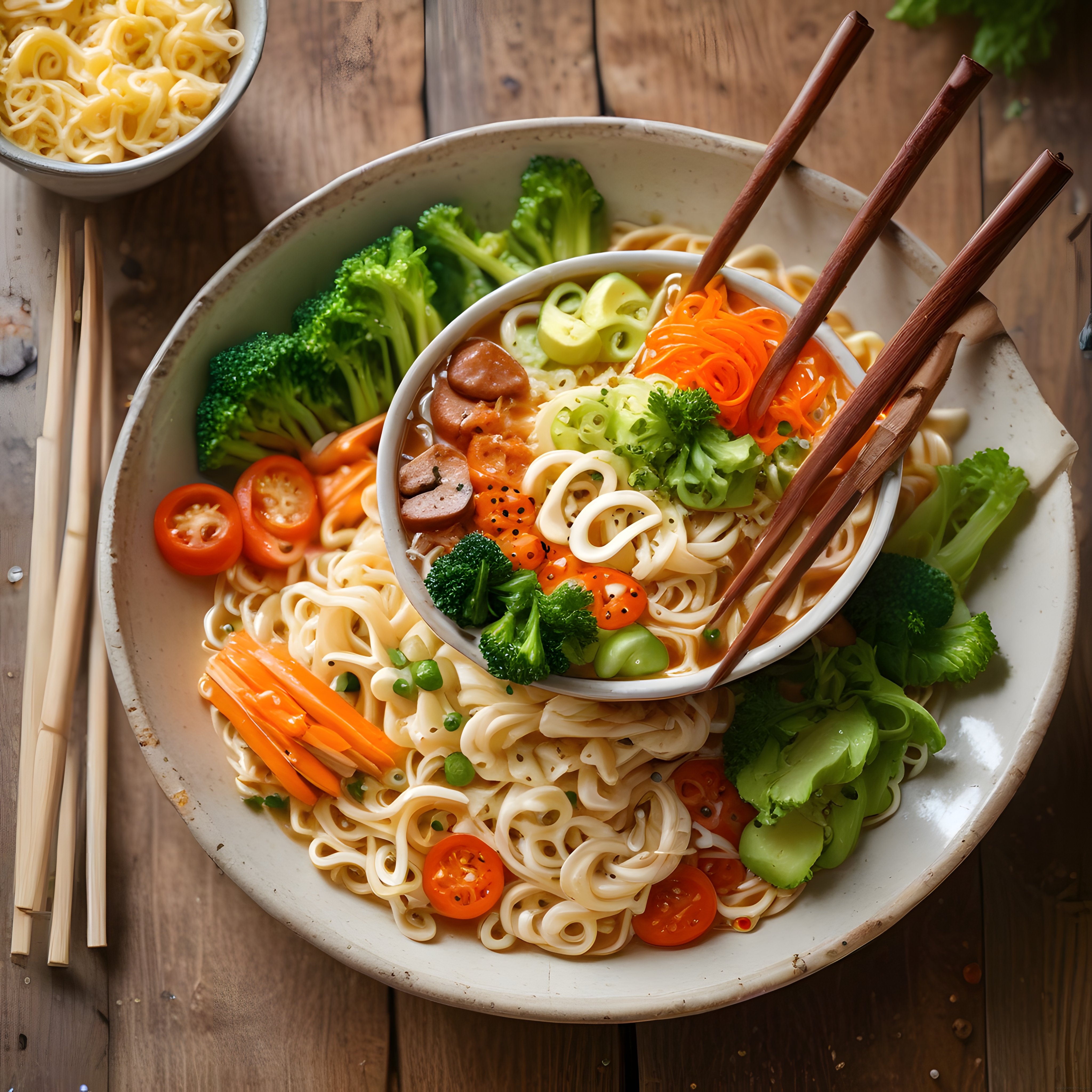 Renkli Sebzelerle Süslenmiş Asya Noodle Kasesi: Lezzetli ve Besleyici Öğün
