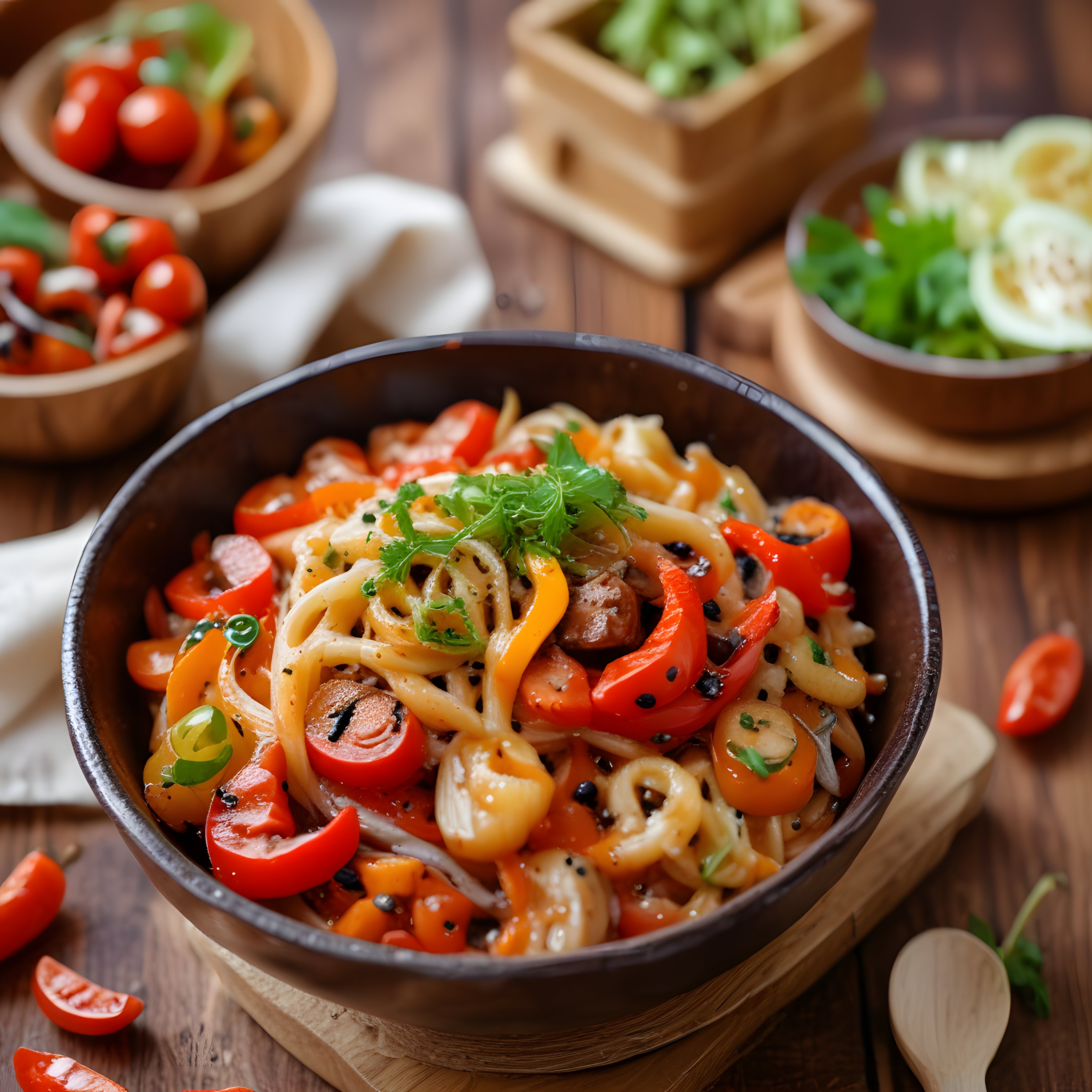 Renkli Sebzelerle Süslenmiş Sıcacık Noodle Makarna Kasesi Tarifi
