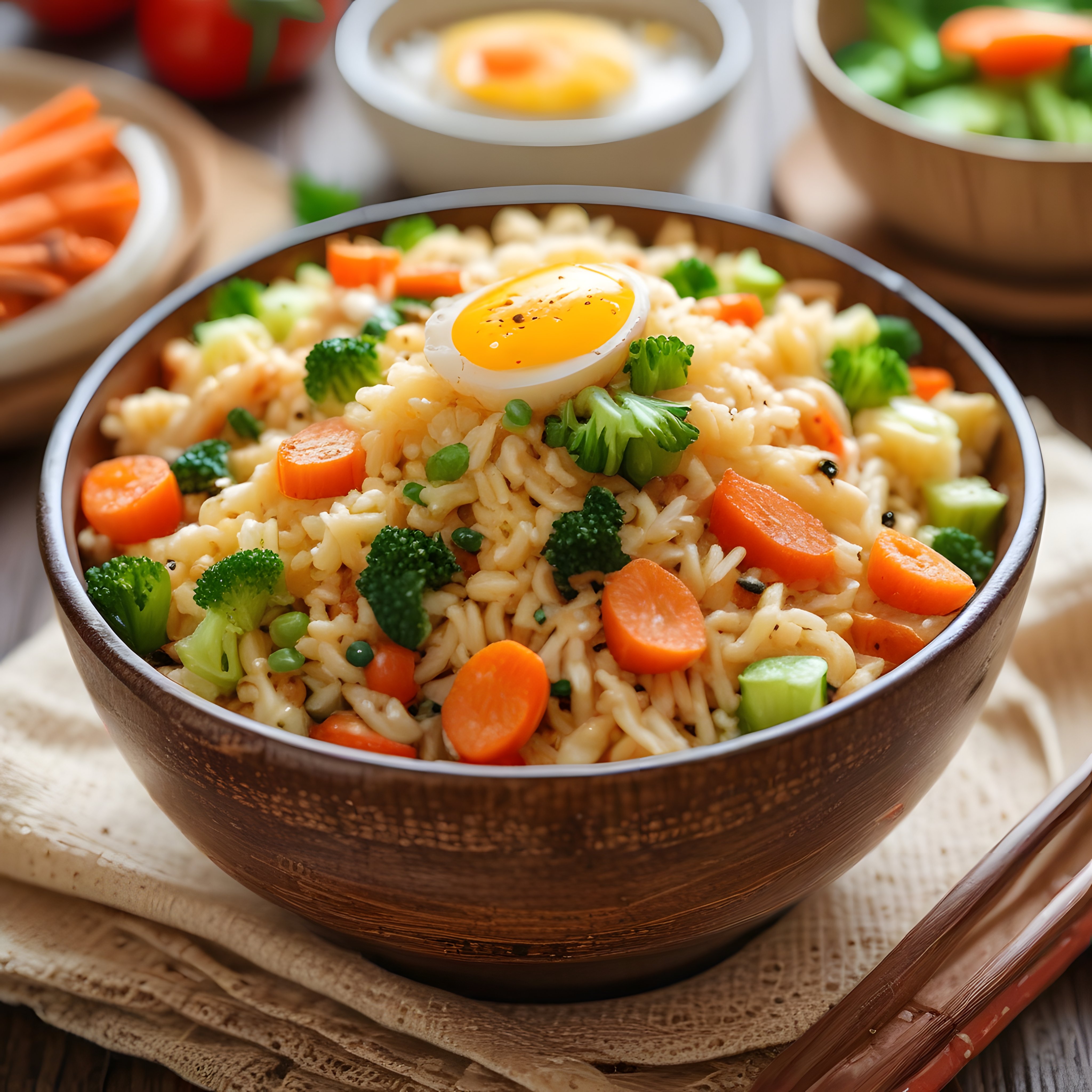 Renkli Sebzelerle Süslenmiş Yumurtalı Noodle Bowl Tarifi ve Sunumu