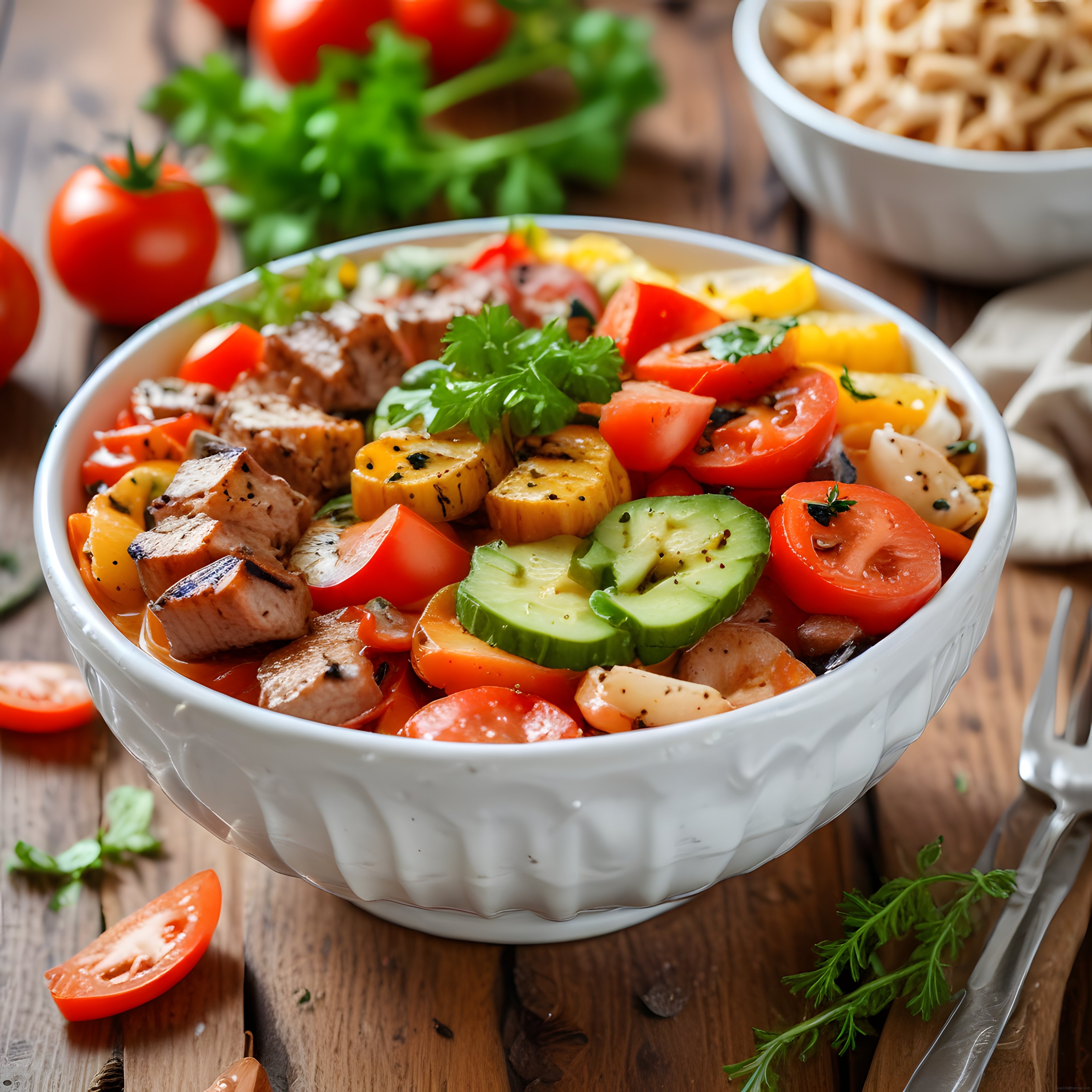 Renkli Sebzeli Izgara Tavuk Salatası ile Besleyici ve Lezzetli Kase Yemek