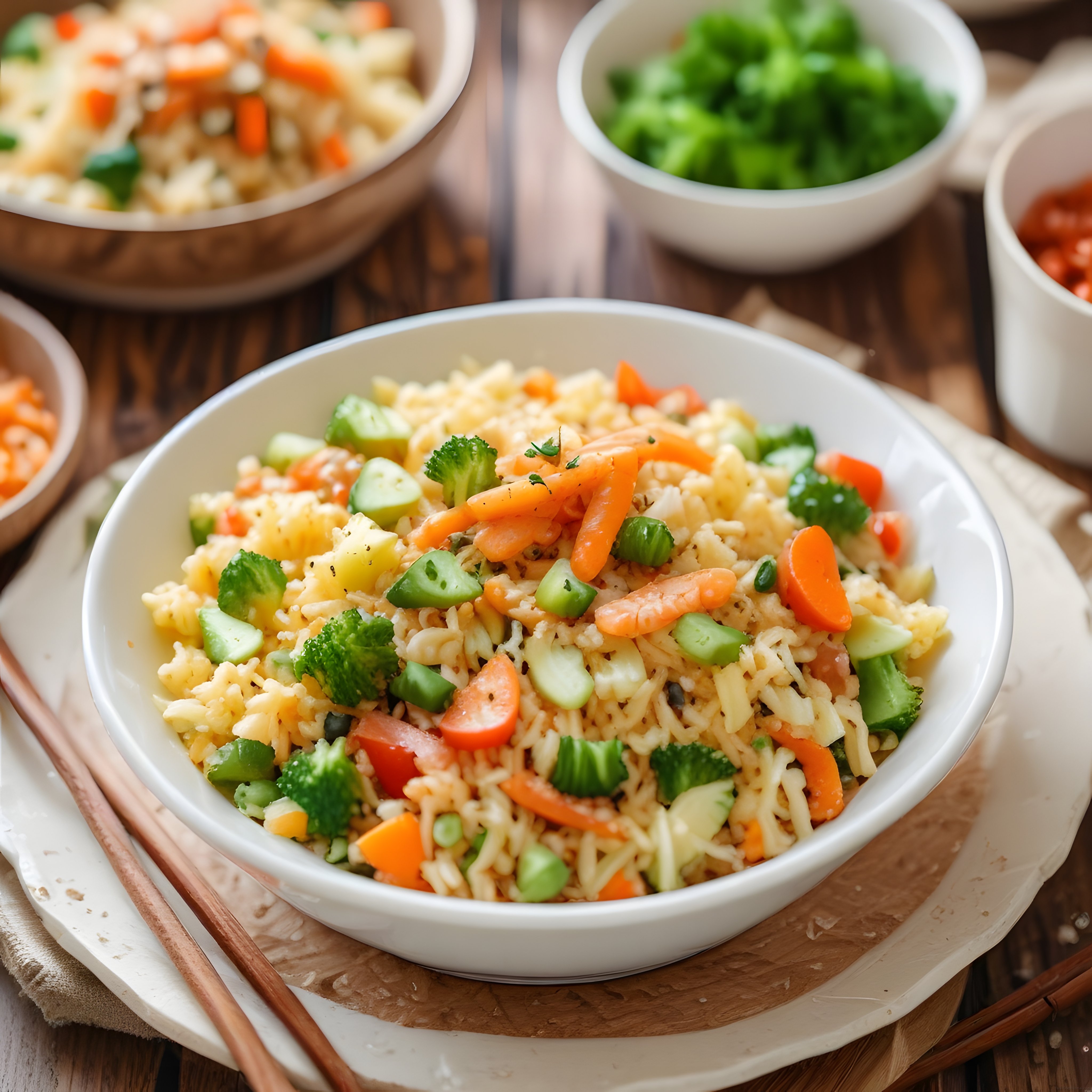 Renkli Sebzeli Noodle Pilav: Sağlıklı Asya Mutfağı Sunumu