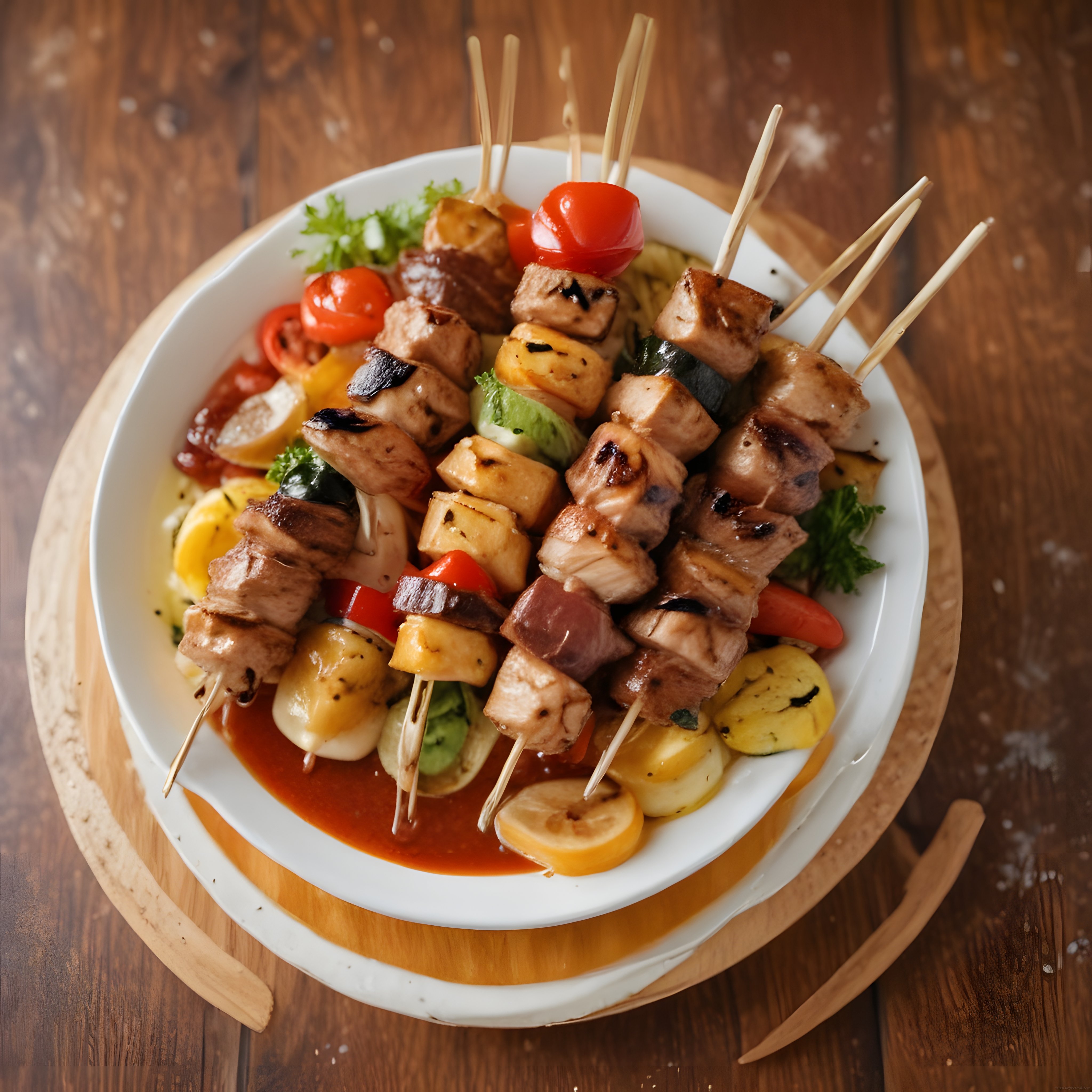 Renkli Sebzeli Tavuk Şiş Kebap ve Izgara Patates ile Davet Sofrası