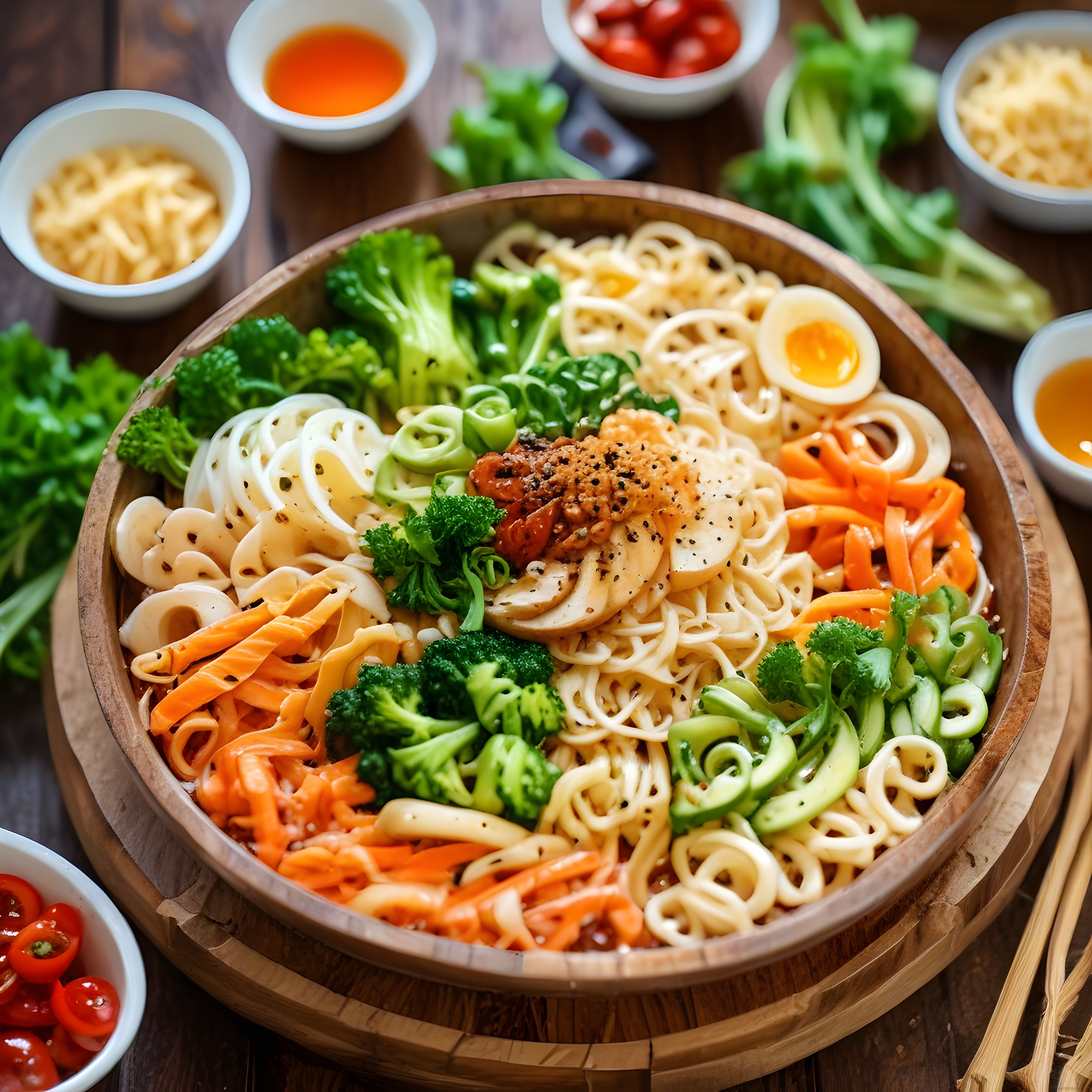 Renkli Sebzeli ve Haşlanmış Yumurtalı Noodle Bowl ile Besleyici Asya Mutfağı