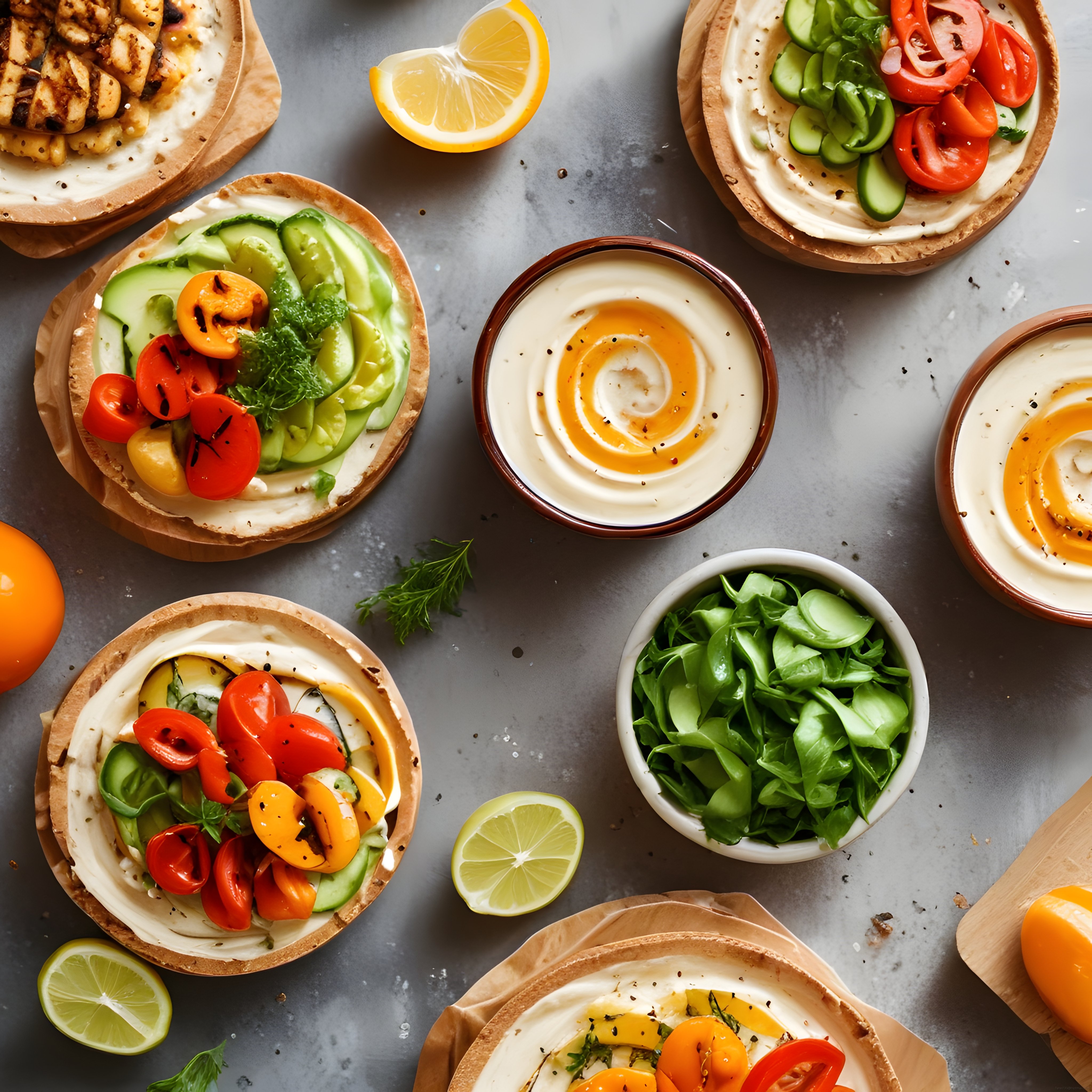 Renkli Sebzeli ve Humuslu Fit Flatbread Sunumu: Sağlıklı Tarif