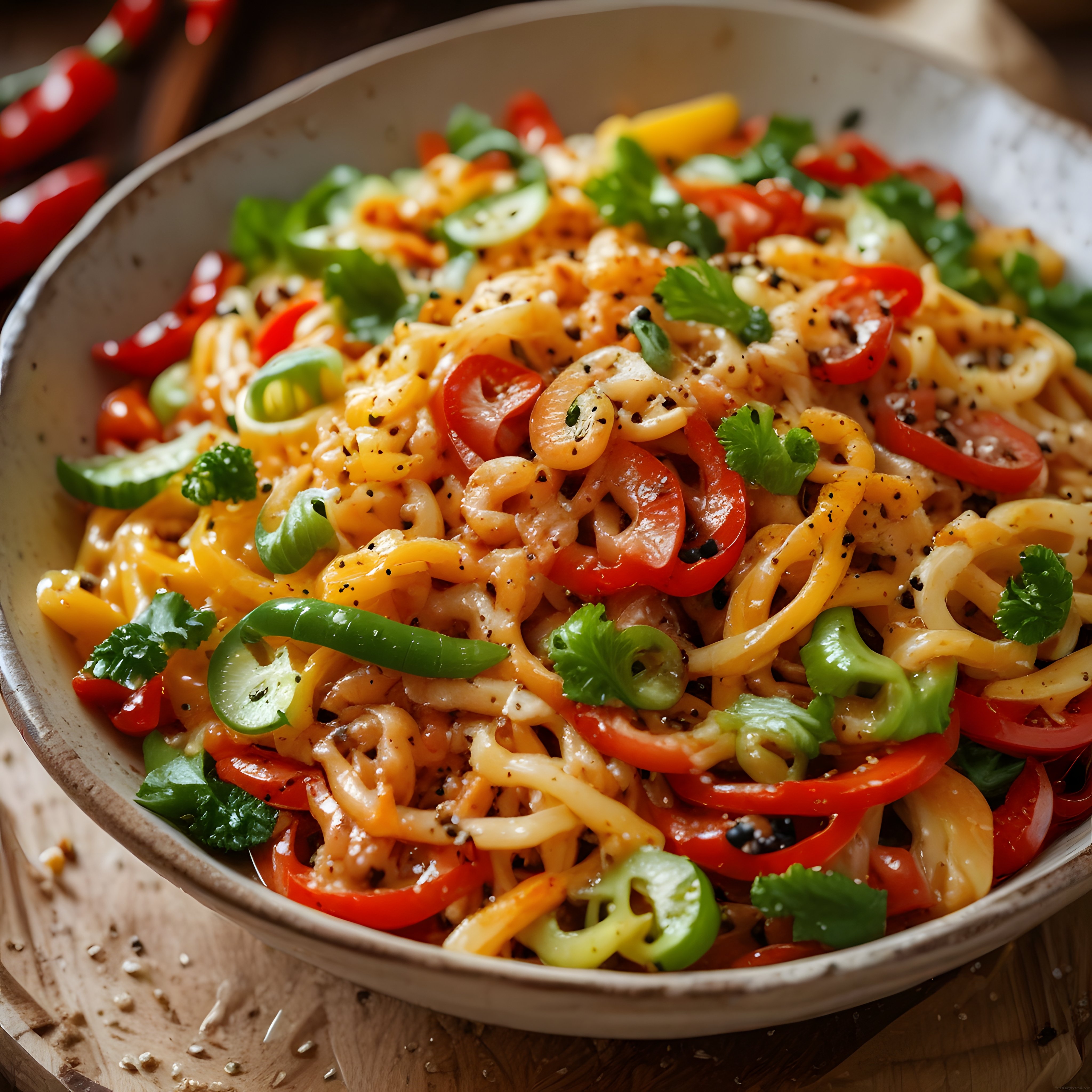 Renkli Sebzeli ve Susamlı Baharatlı Noodle Kasesi: Doğu Asya Lezzeti