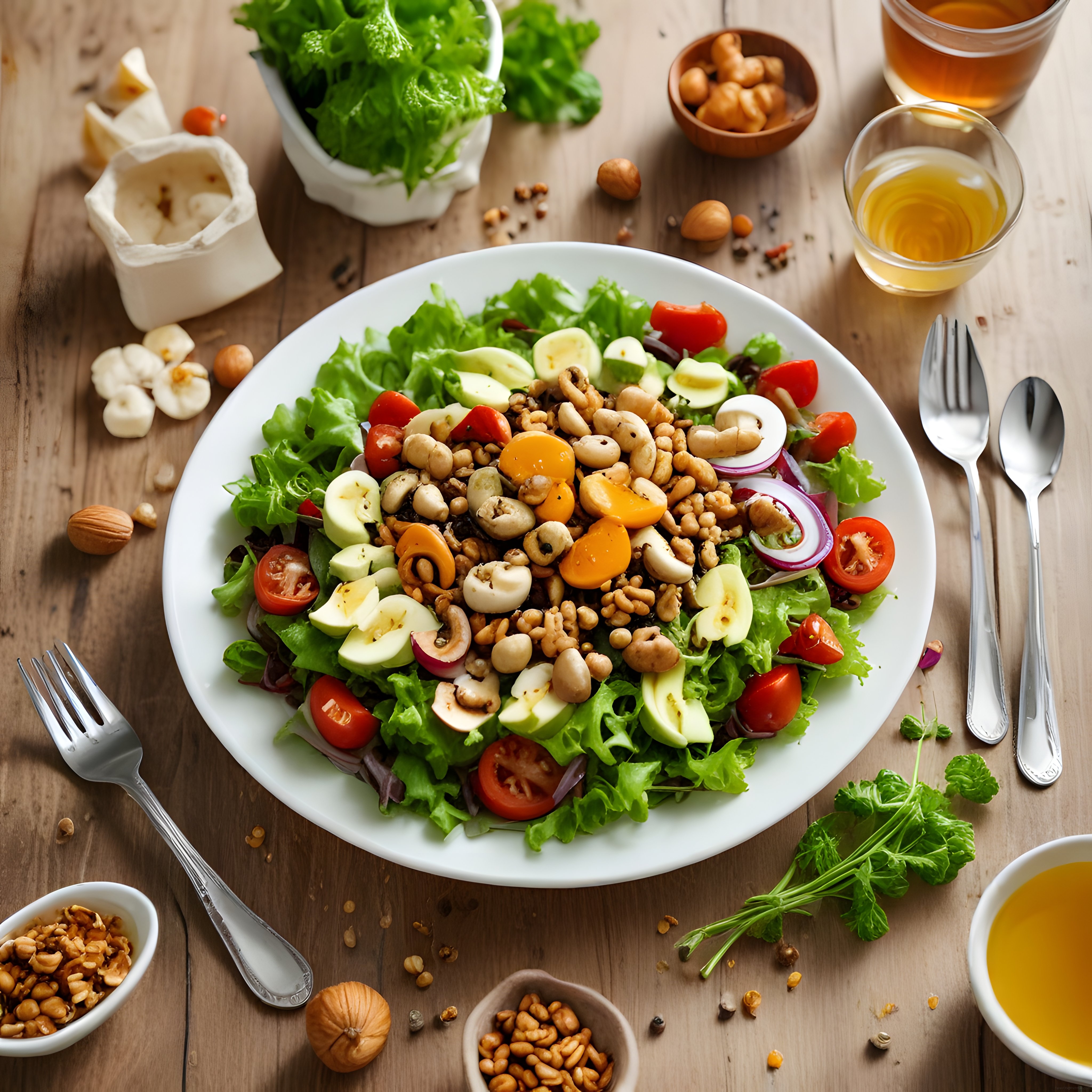 Renkli Sebzeli, Yumurtalı ve Kuruyemişli Besleyici Salata Tarifi