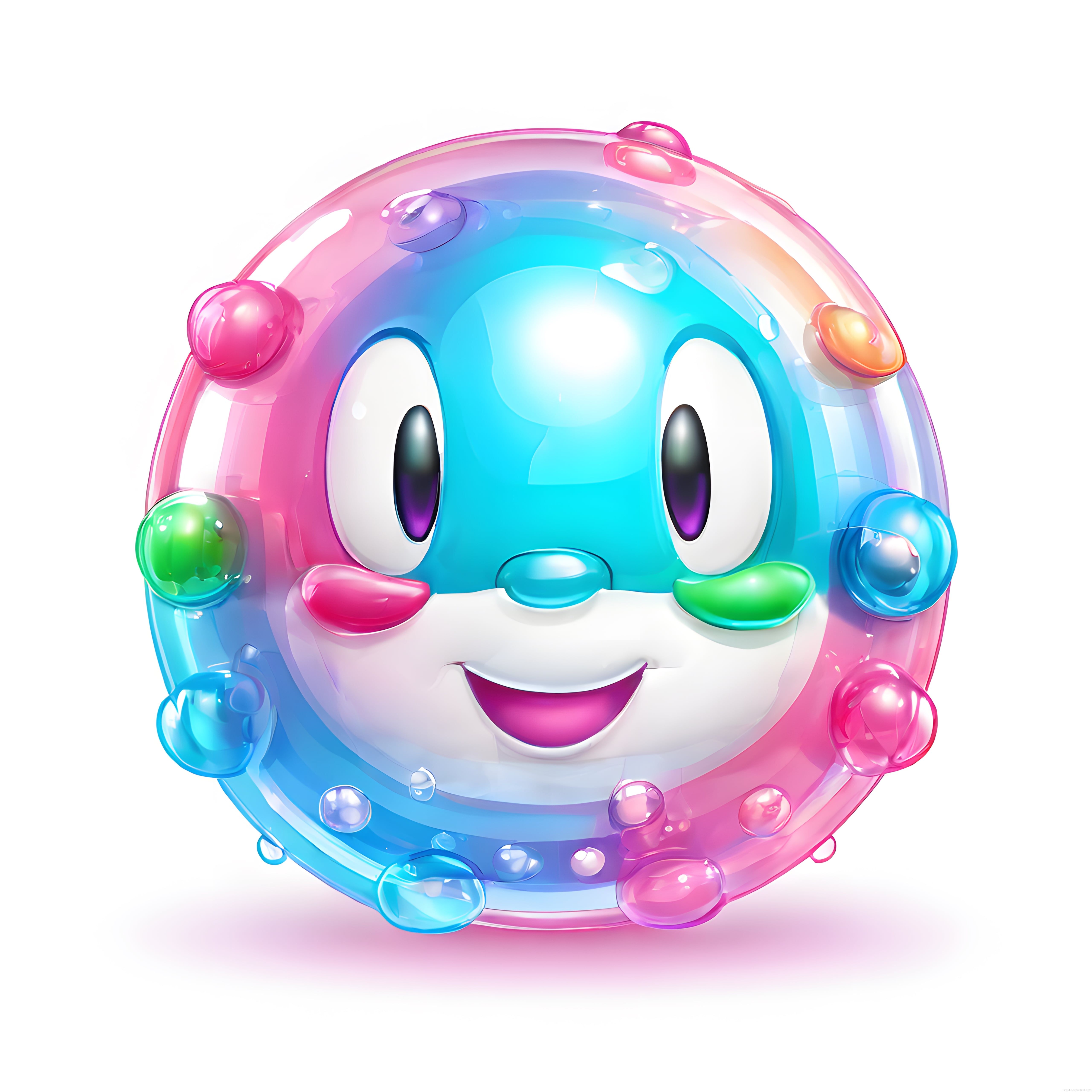 Renkli Şeffaf Baloncuklu 3D Emoji: Sevimli Dijital Karakter ve Cam Küre Tasarımı
