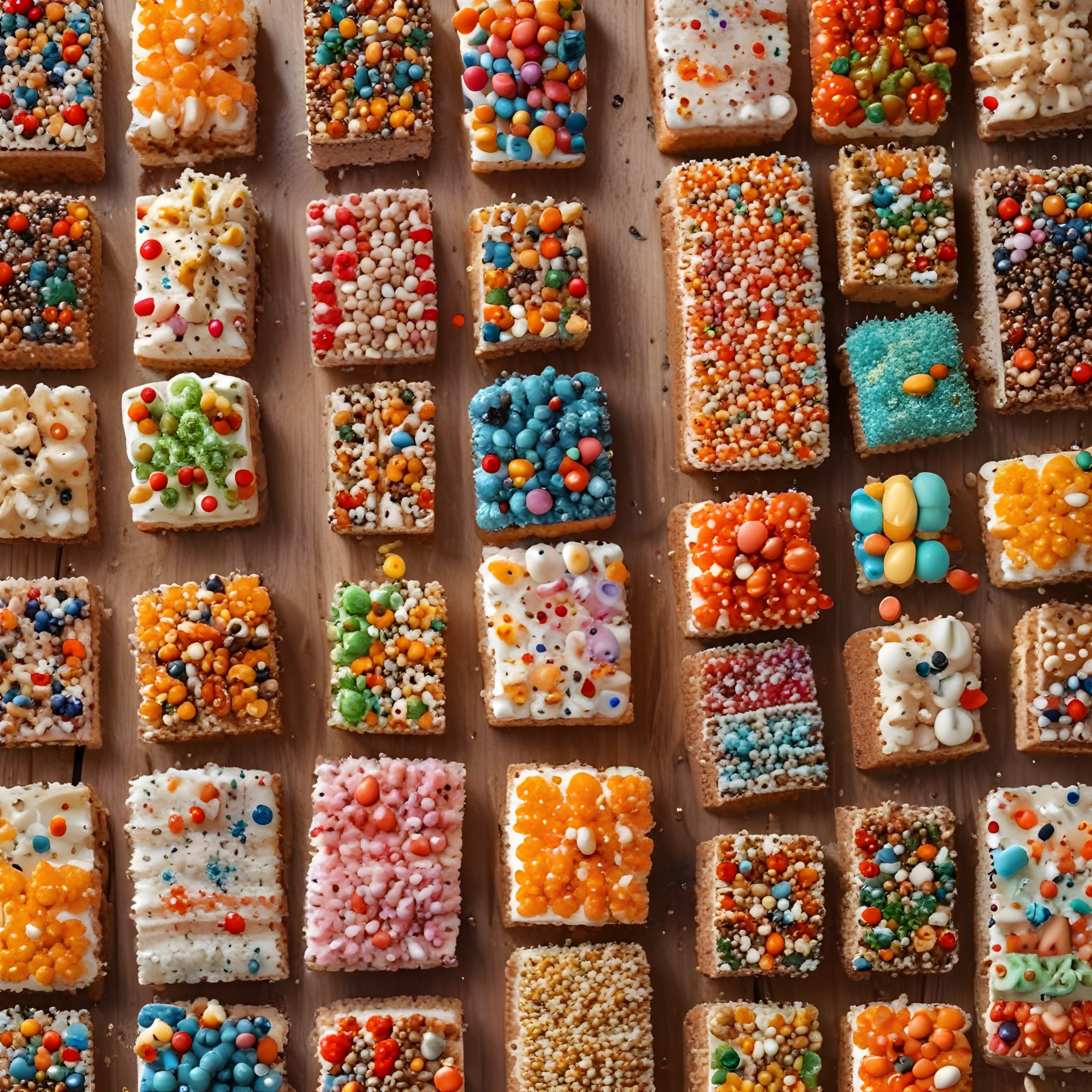 Renkli Şekerlemeler ve Boncuklarla Süslenmiş Ev Yapımı Tatlı Kareler