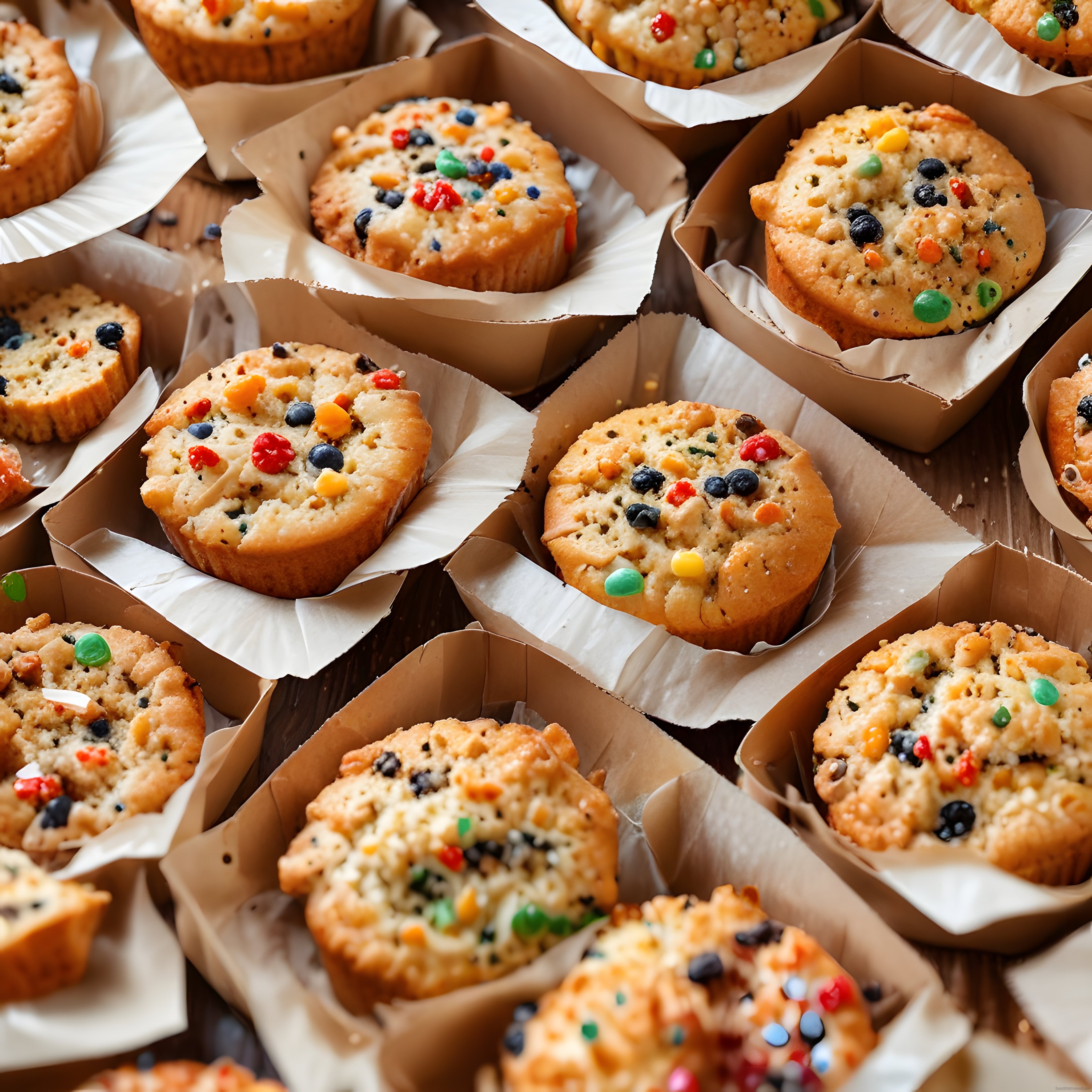Renkli Şekerlemeli Muffinler: Fırından Yeni Çıkmış Tatlı Kapkekler