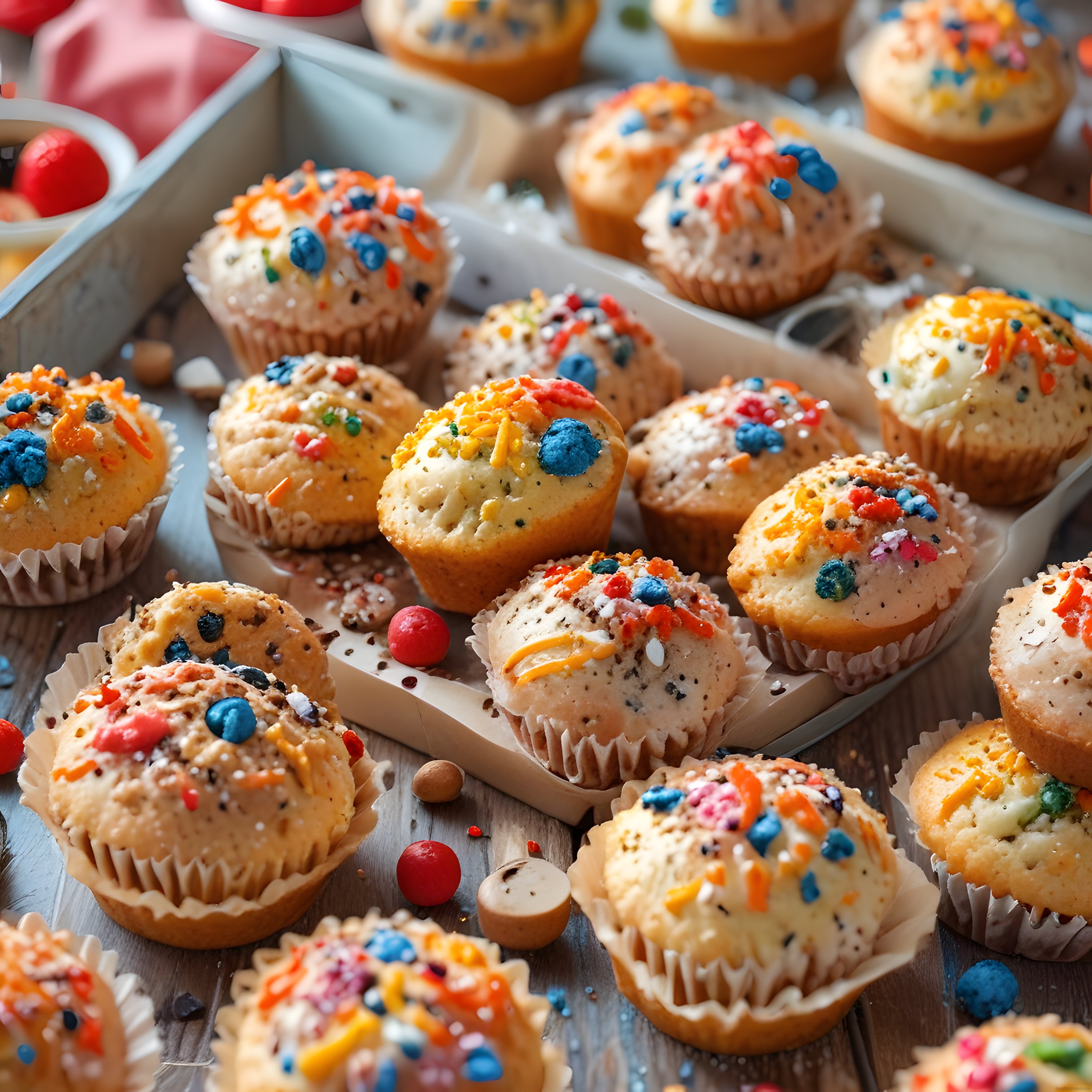 Renkli Şekerlemeli ve Boncuklu Süslenmiş Cupcake'ler: Leziz Tatlı Sunum