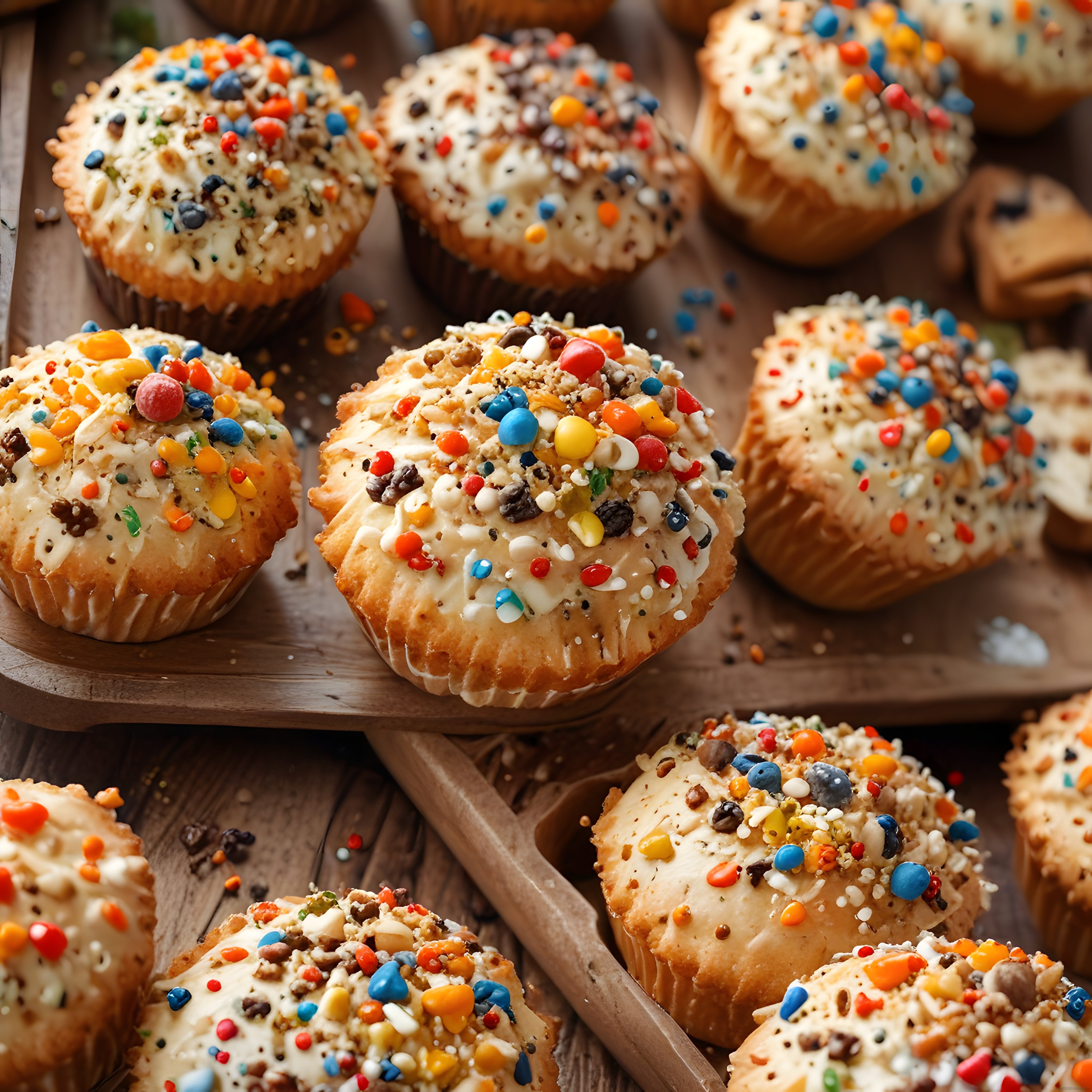 Renkli Şekerlemeli ve Çikolatalı Süslemeli Ev Yapımı Cupcake Tatlıları
