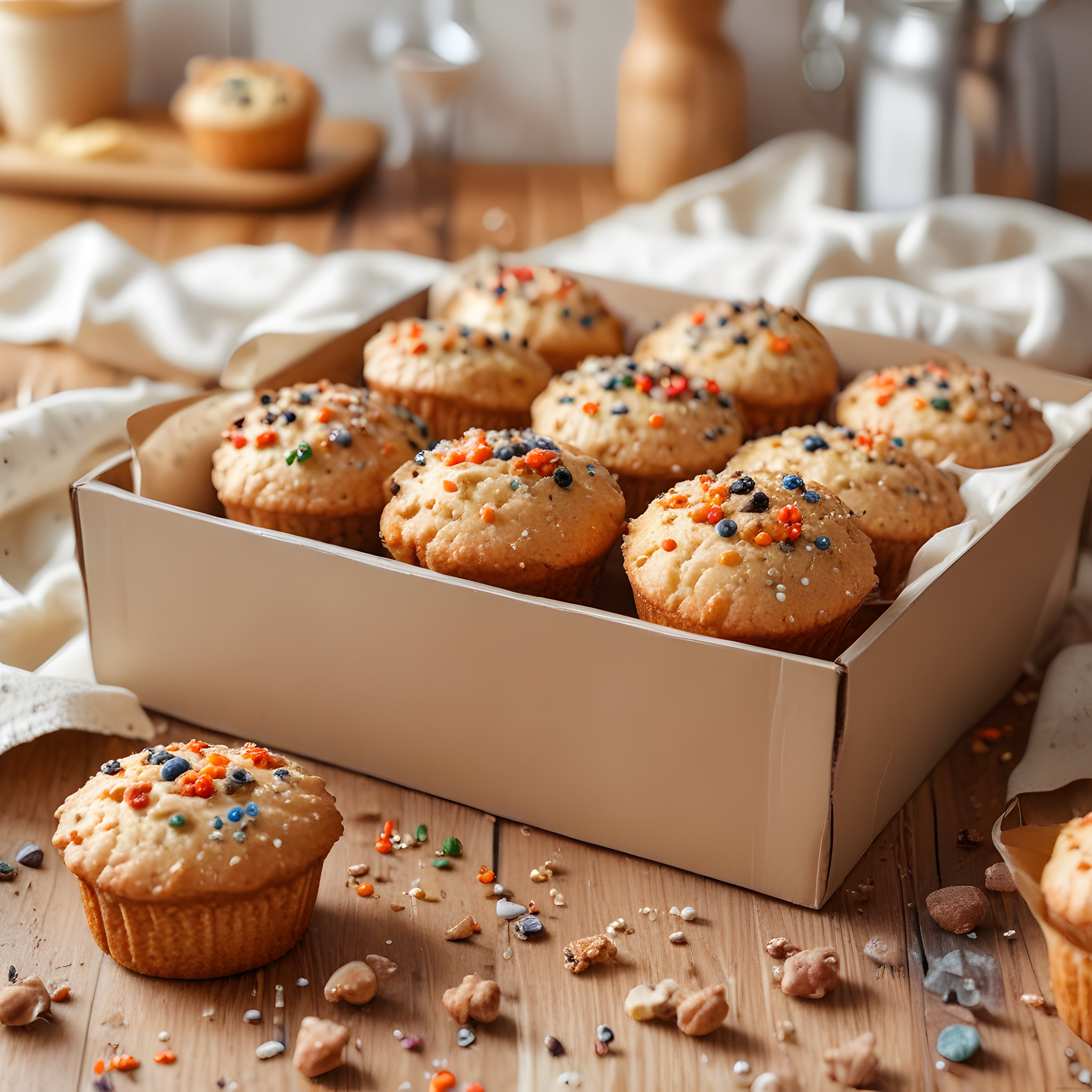 Renkli serpintili ev yapımı muffinlerle sıcak bir mutfak atmosferi
