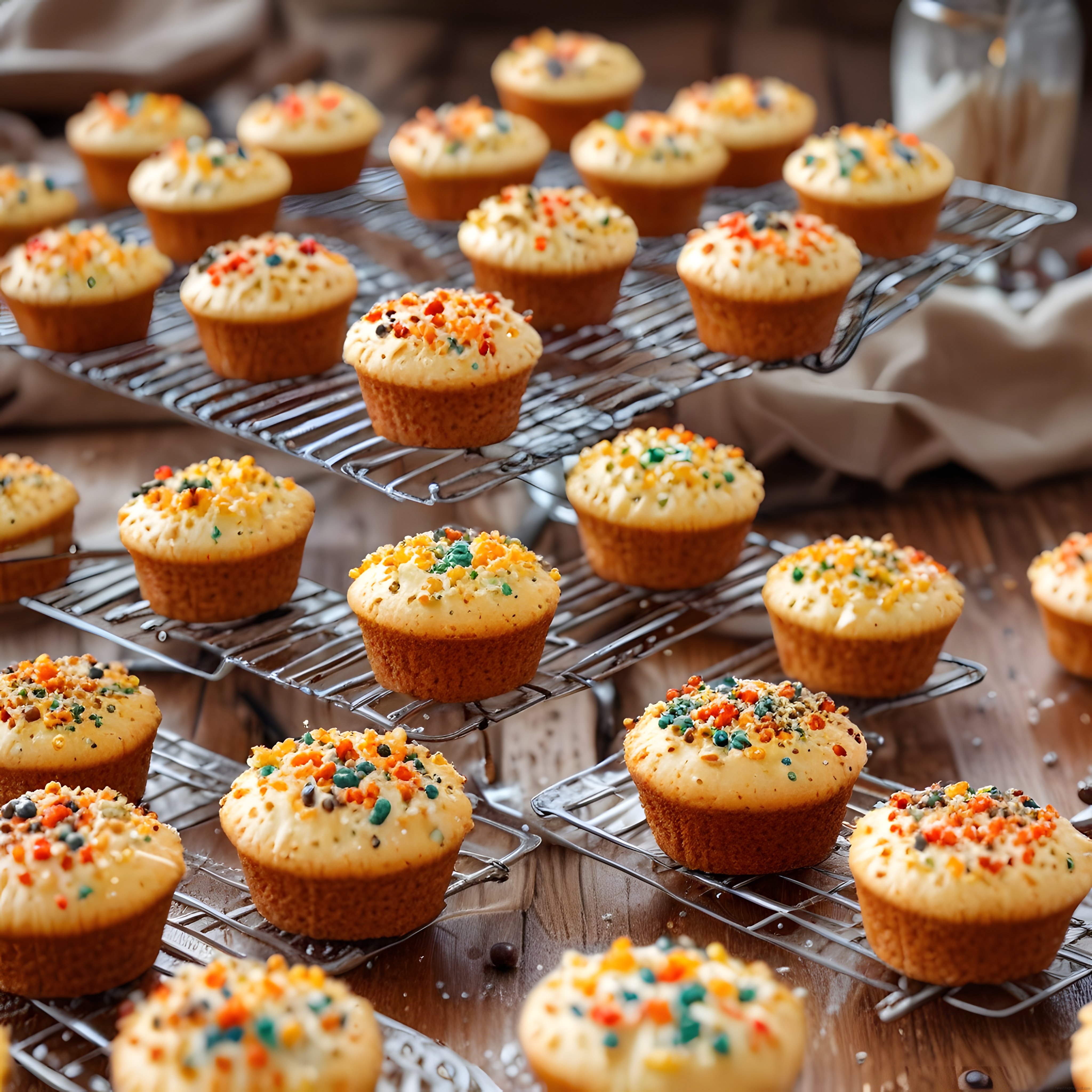 Renkli Serpmeli Taze Cupcake'ler: Ev Yapımı Tatlı Muffin Sunumu