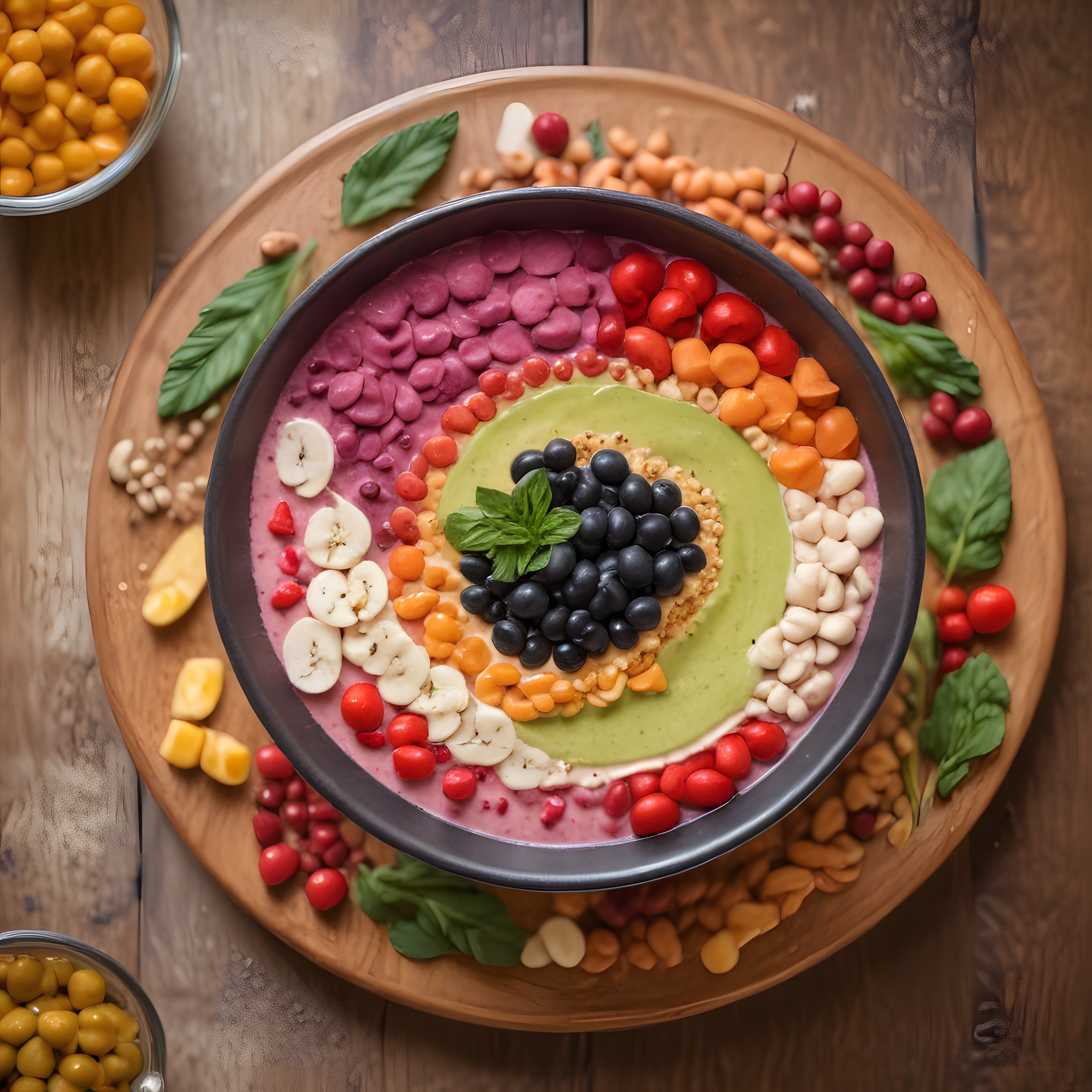 Renkli Smoothie Bowl: Yaban Mersini, Muz ve Avokadolu Sağlıklı Kahvaltı Kasesi