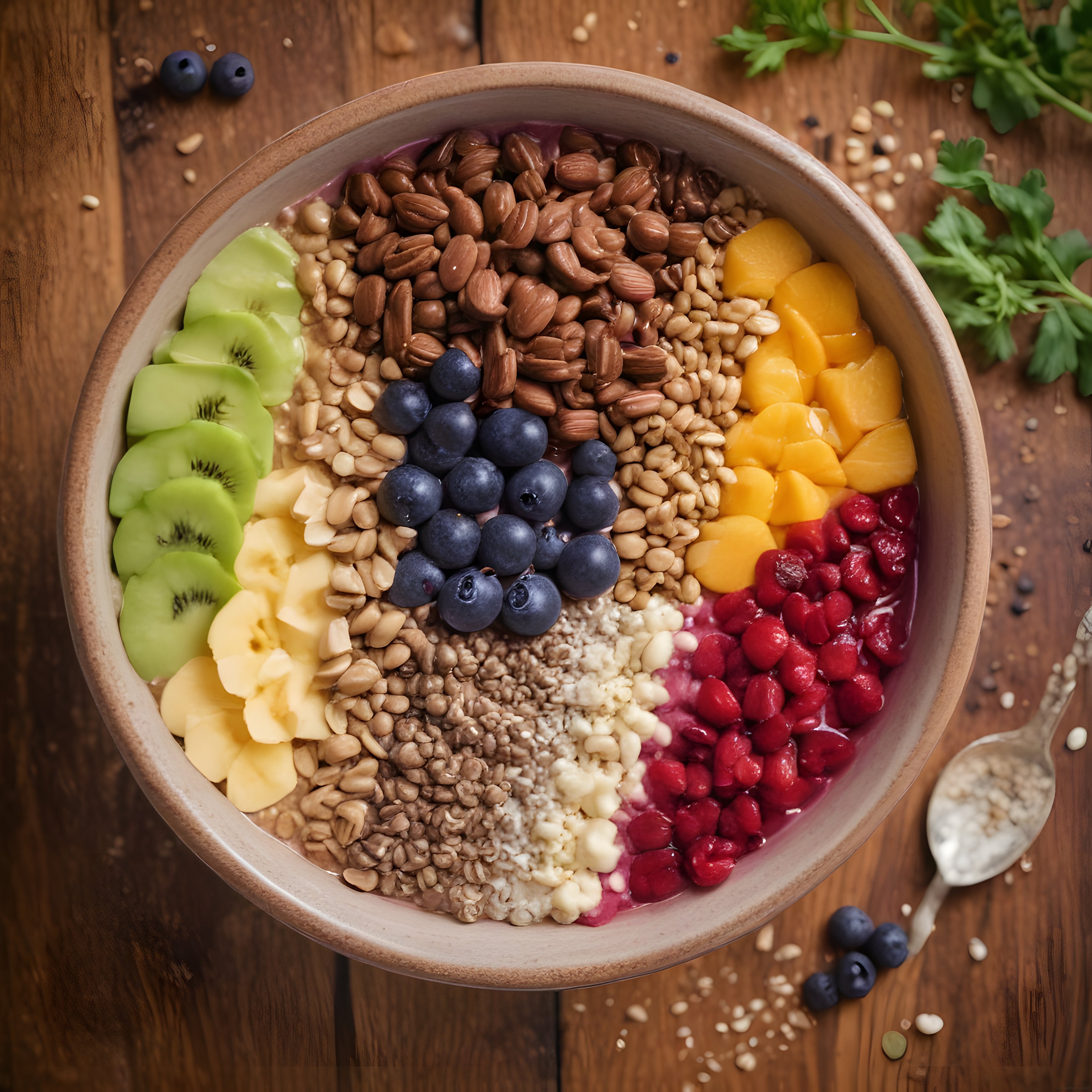 Renkli Smoothie Kasesi: Taze Meyve ve Kuruyemişle Dolu Sağlıklı Kahvaltı