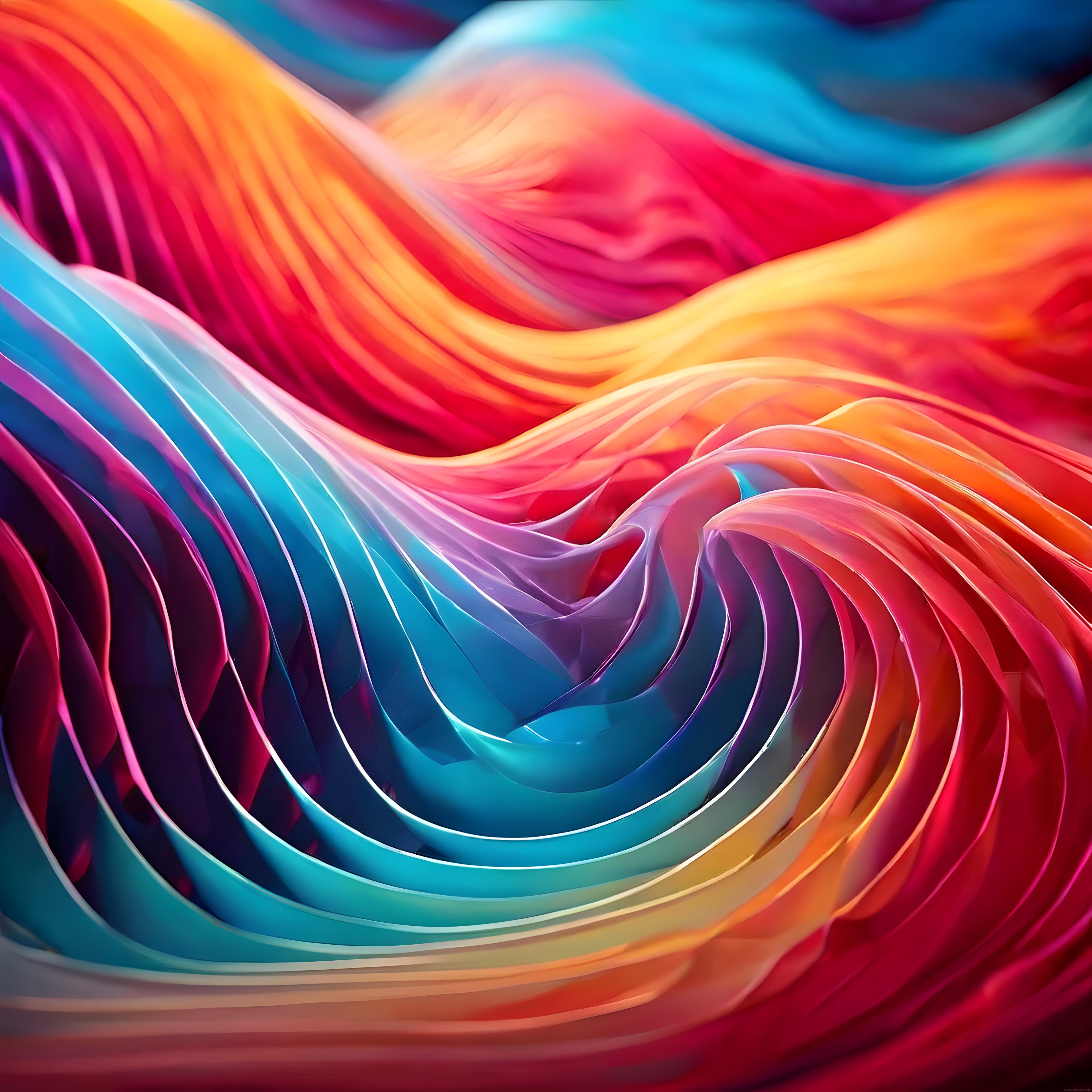Renkli Soyut Dijital Dalgalar: Canlı Tonlarda 3D Modern Sanat Arka Planı