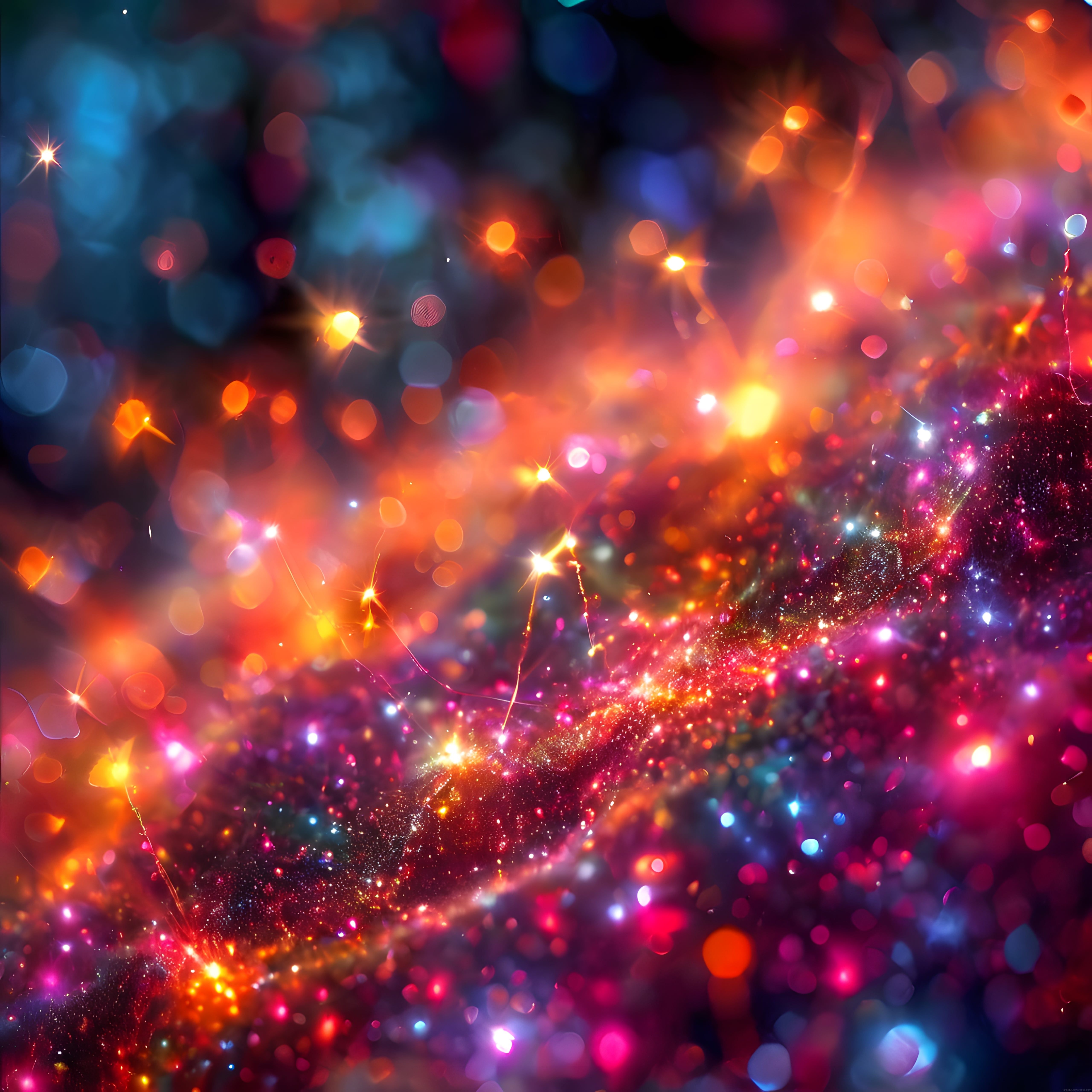 Renkli Soyut Işık Parıltıları ve Bokeh Efektli Dijital Sanat Arka Planı