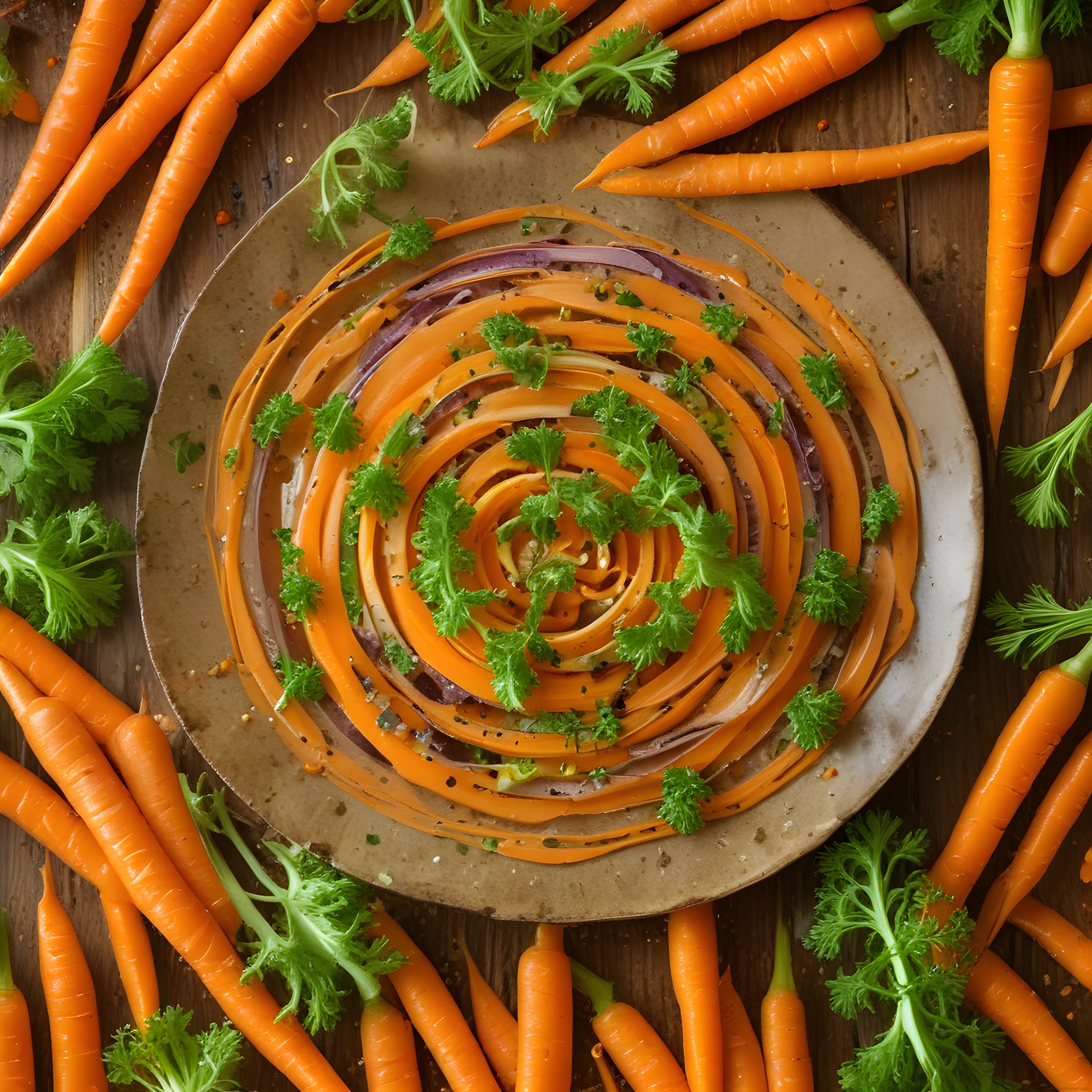 Renkli Spiral Havuç Salatası ile Şık ve Sağlıklı Ahşap Masa Sunumu